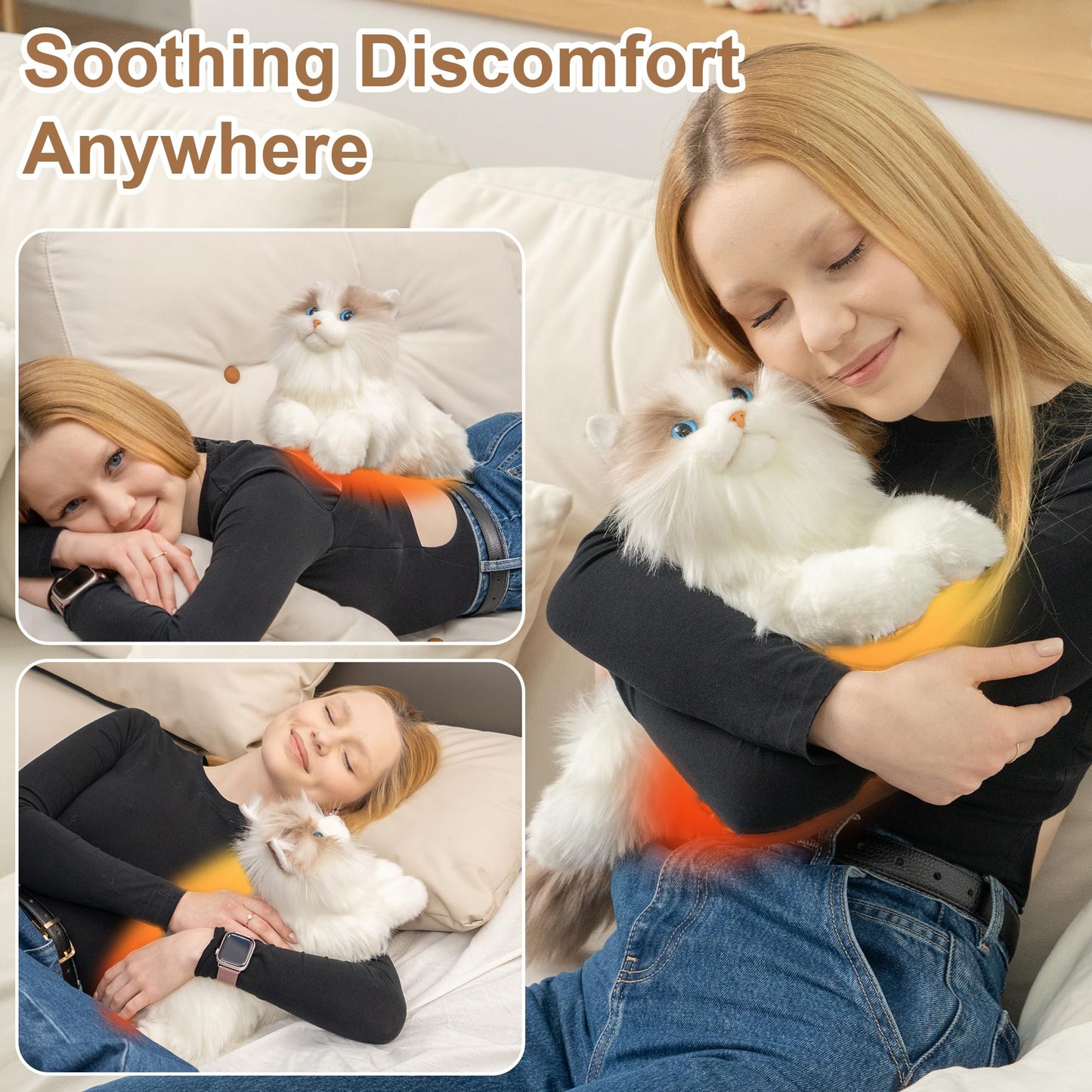 Chongker Microwavable & Weighted Stuffed Animals, 2lbs Heated Stuffed Animal Cat Plushies with Removable Heating Pad for Belly Neck Shoulder, Warmth Plush Toys for Adults Children