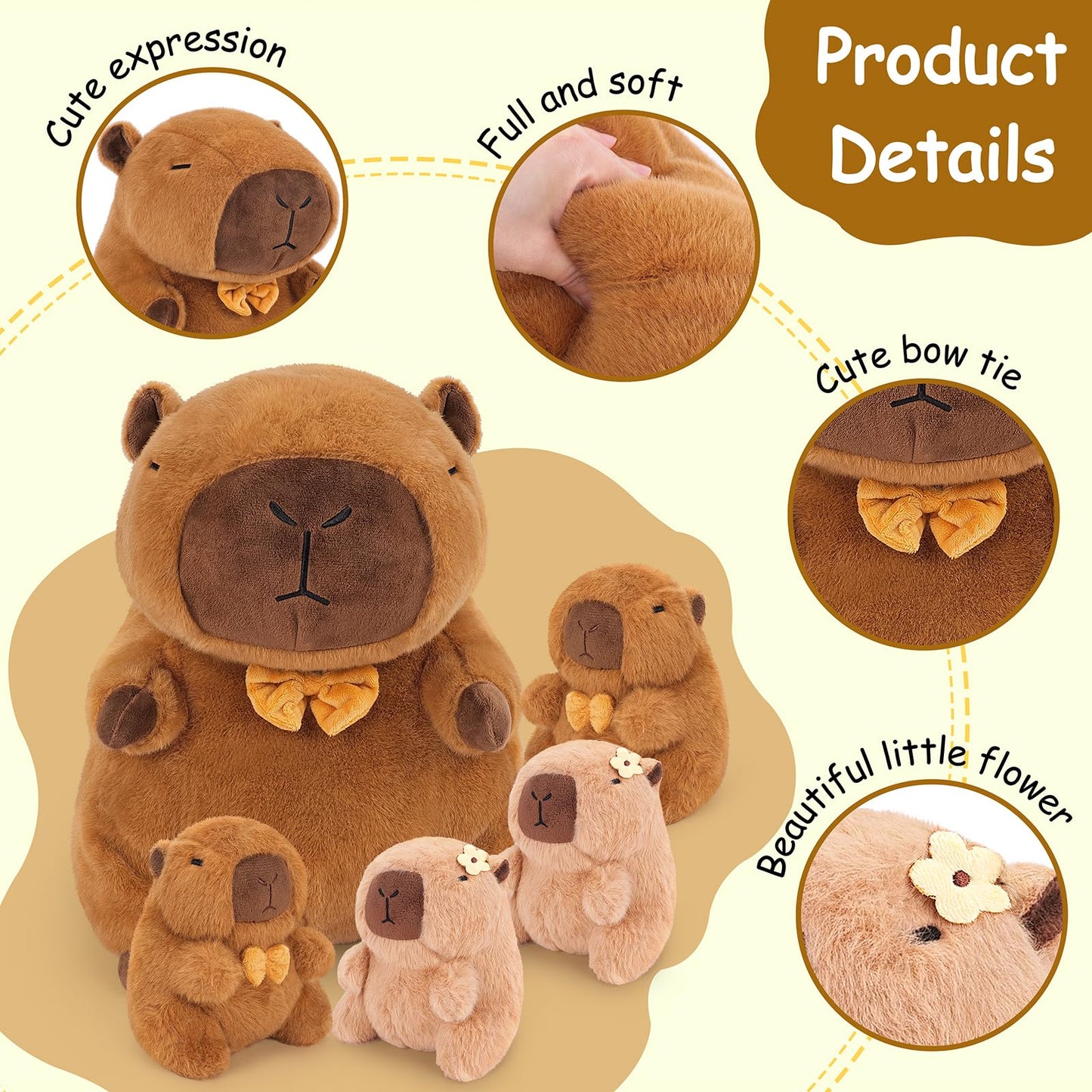 Achwishap 5PCS Capybara Family,Kawaii Cushion Doll for Kids Adult(16” Capybara Family)