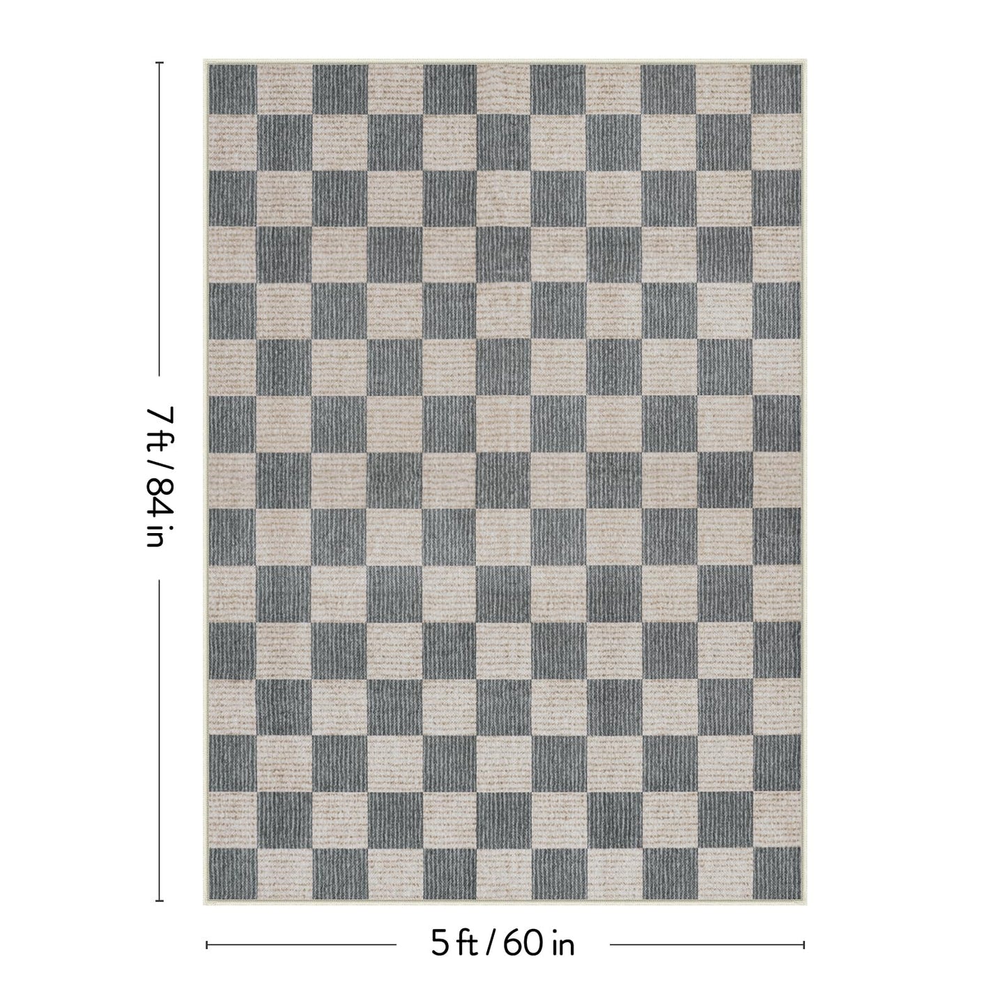 Machine Washable 5x7 Area Rugs for Living Room Checkered, Non Slip Soft Low Pile Geometric Modern Neutral Playroom Rugs for Bedroom Indoor, Large Carpet Rugs for Dining Room Kitchen(Grey, 5'x7')