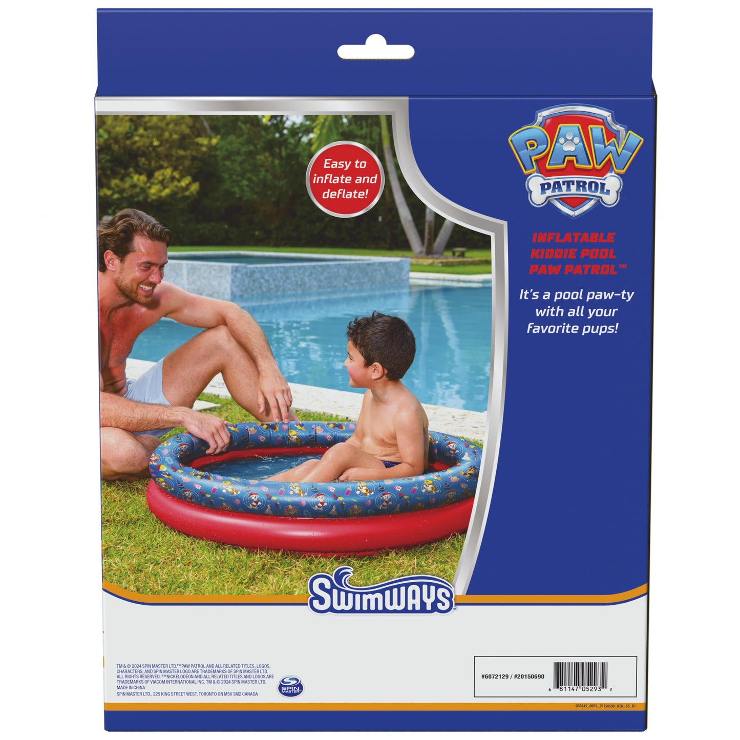 Swimways Paw Patrol Kiddie Pool, Inflatable Above Ground Pool & Outdoor Toys, Paw Patrol Party Supplies & Pool Toys for Kids Aged 3 & Up