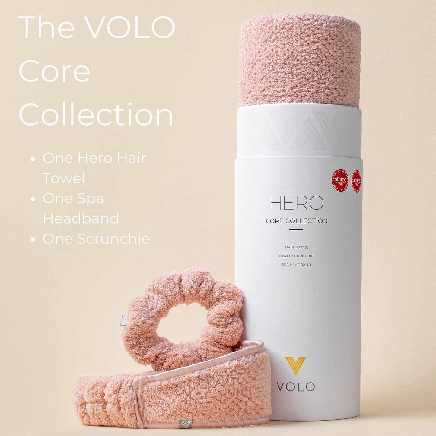 VOLO Salt White Hair Towel, Spa Headband & Scrunchie Set | Ultra Soft, Super Absorbent, Quick Drying Nanoweave Fabric | Towel Hair Accessories | The Core Collection | Microfiber