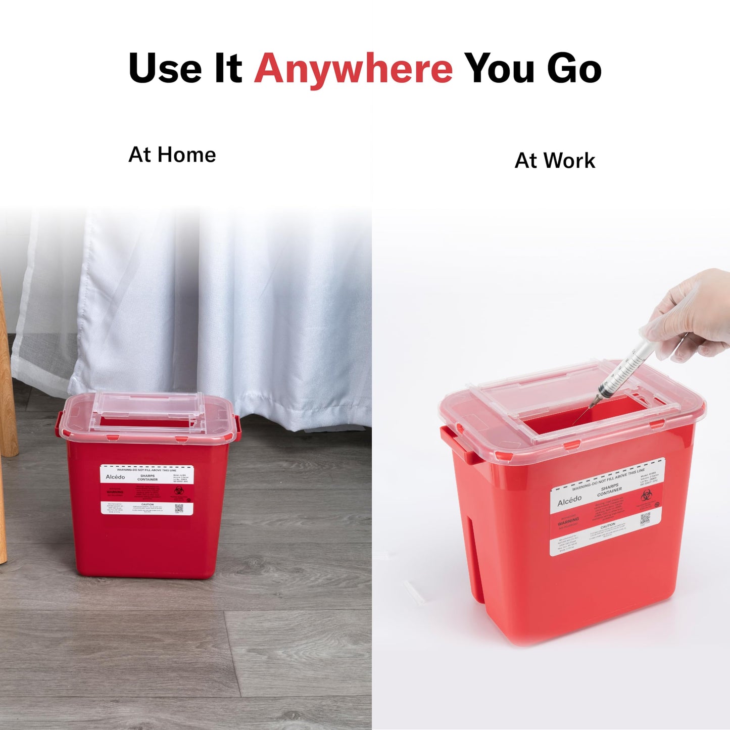 Alcedo Sharps Container for Home Use 2 Gallon (5-Pack), Biohazard Needle and Syringe Disposal, Professional Medical Grade