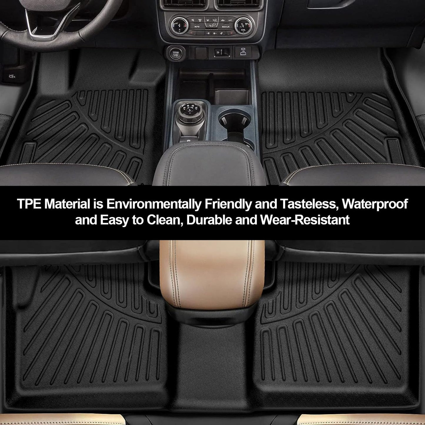 otoez Floor Mats for Ford Maverick Hybrid 2022-2024 2025 (Hybrid Models Only), All Weather Heavy Duty Custom Fit TPE Floor Liners, 1st & 2nd Row Maverick Car Mats Accessories (3PCS)