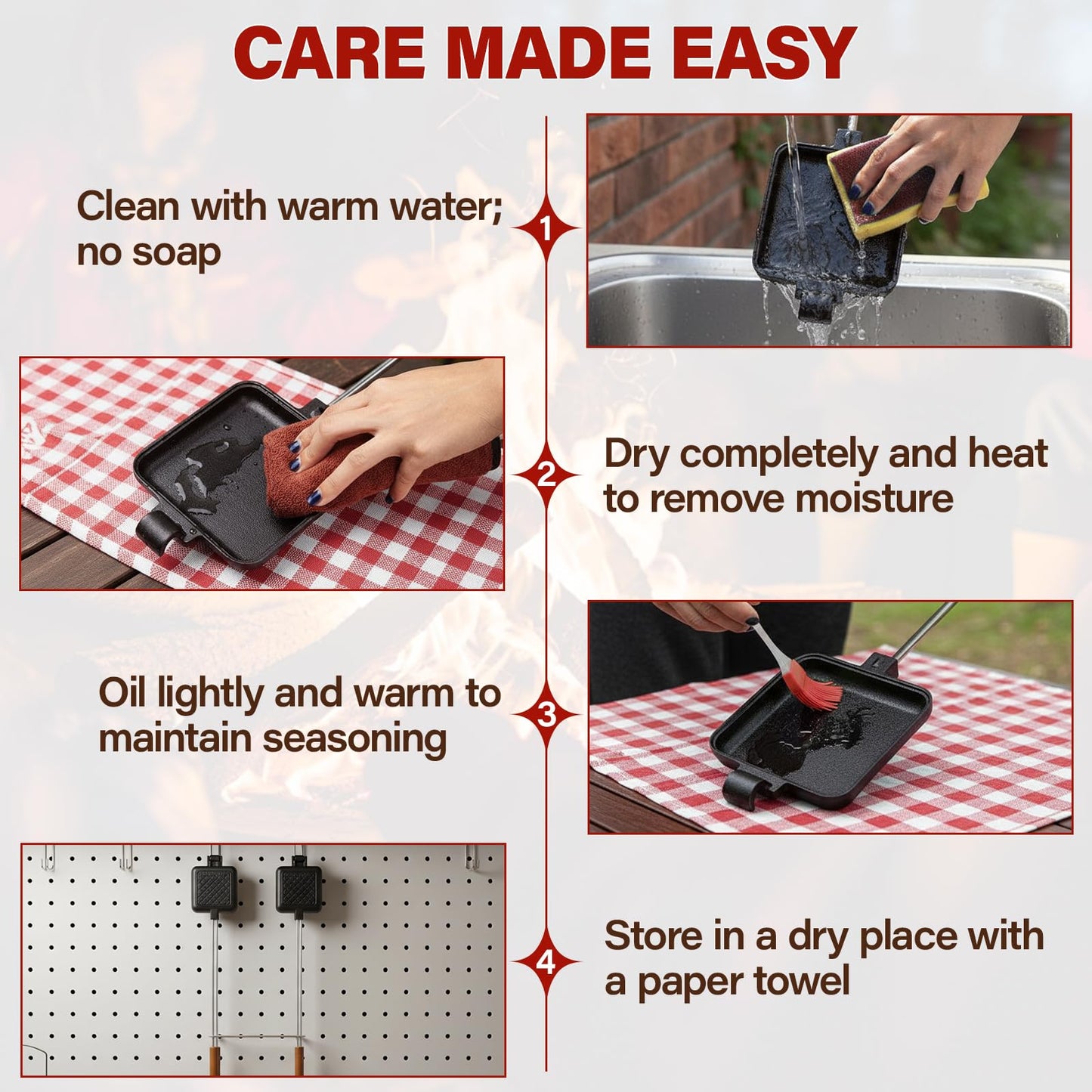 CASTIVO Mountain Pie Maker Cast Iron, Campfire Pie Iron, Hobo Pie Maker for Camping, 2-Pack