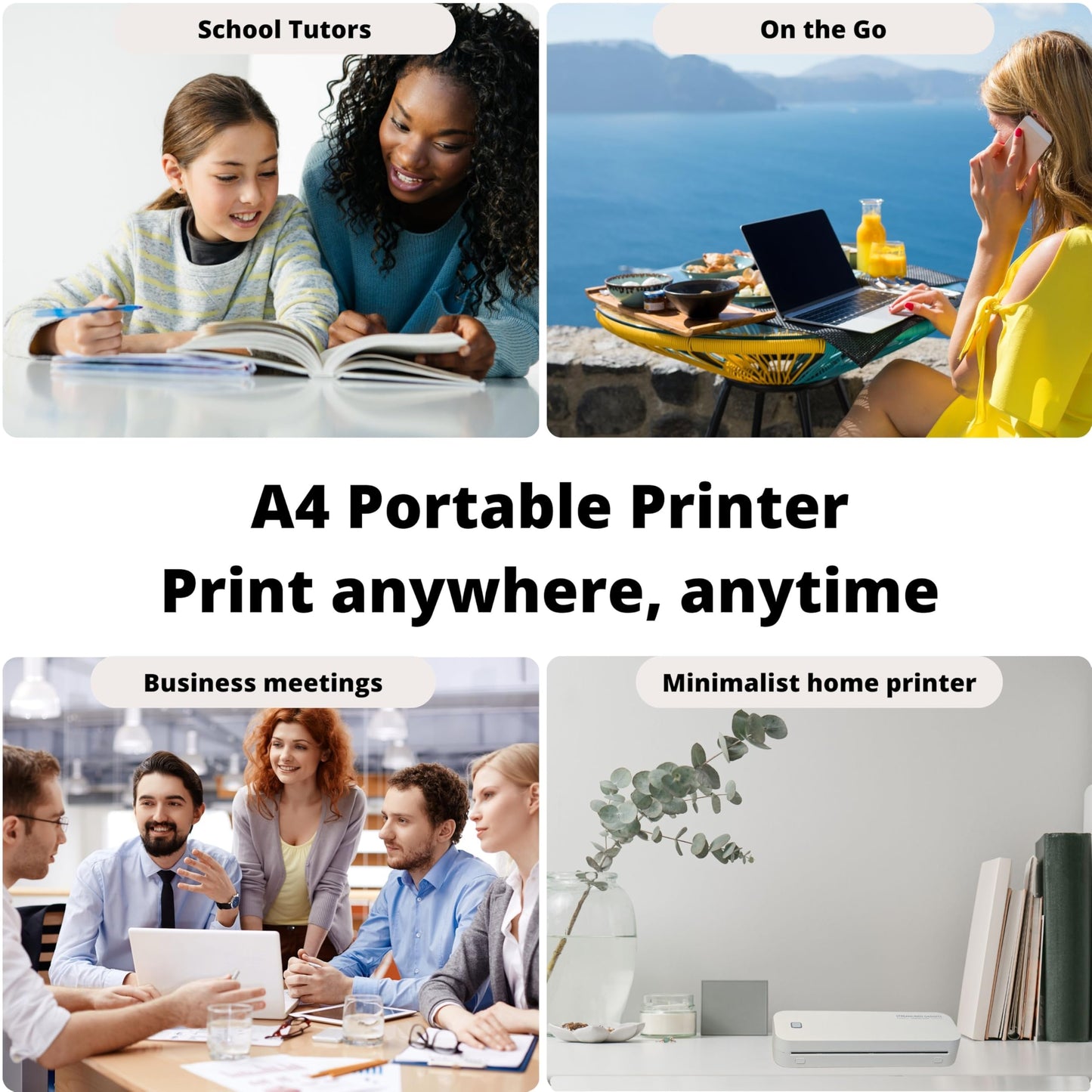2025 Inkless Portable Printer Wireless for Travel, Bluetooth Thermal Printer Supports 8.5x11 US Letter, Compatible with iOS, Android, MAC, Windows for Office, Car and Home, w/Case+ 3 thermal rolls Kit