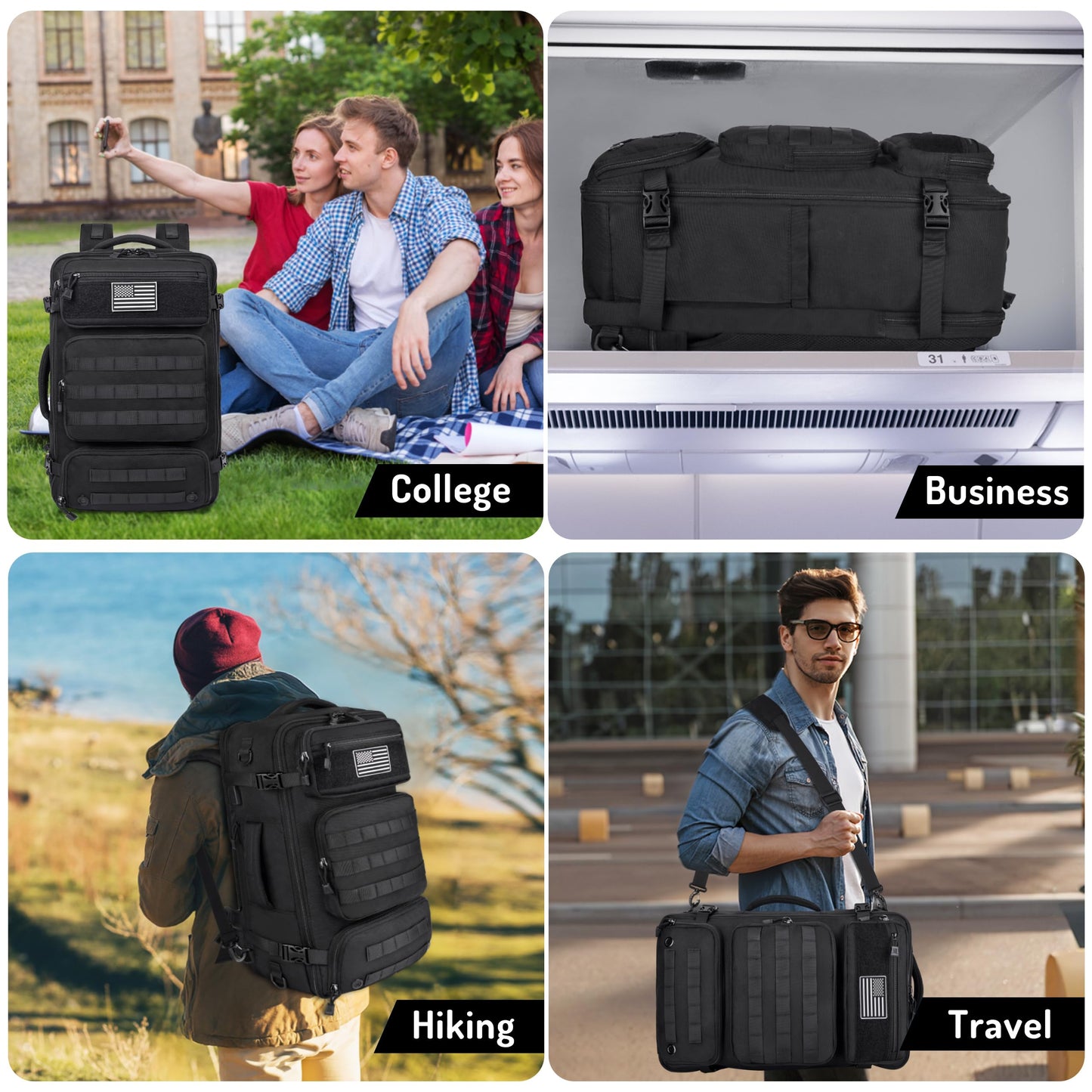 MOZETO Travel Backpack for Men 40L TSA Approved Carry On Backpack with USB Charging Port Durable Water-resistant Convertible Duffle Luggage Bag Large Weekender Bag Daypack Fits 17.3 Inch Laptop