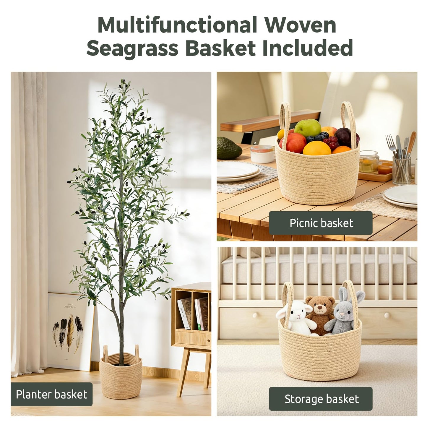 Zynaro Olive Trees Artificial Indoor 6FT, Faux Olive Tree with Woven Basket & Natural-Looking Wood Trunk, Realistic Leaves & Fruits, Maintenance-Free Tall Fake Olive Tree for Modern Home Office Decor