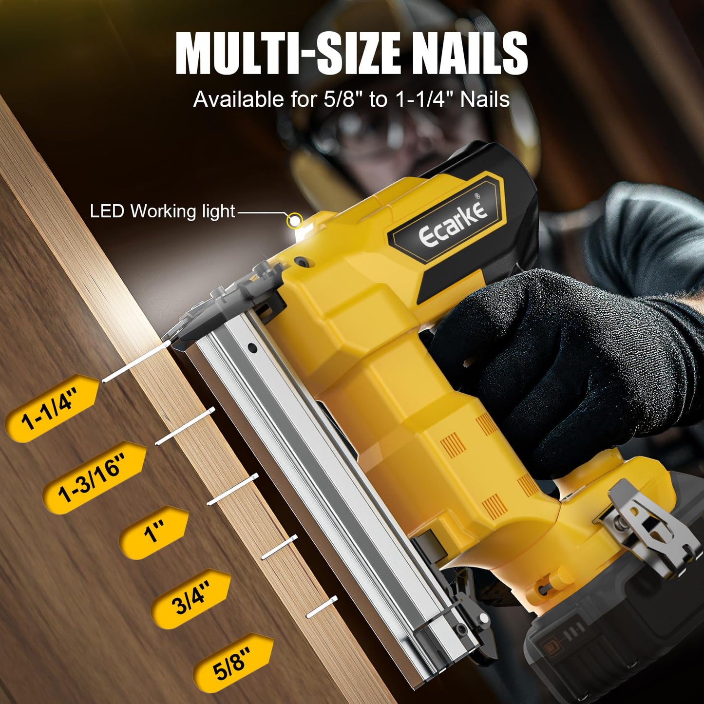 18GA Cordless Brad Nailer for Dewalt 20V Battery: Brushless Electric Nail Gun with 1000 Nials - 2 Mode 18 Gauge Nail Gun 20v Tool,5/8 to 1-1/4 Inch for Upholstery Woodworking Carpentry(Tool Only)