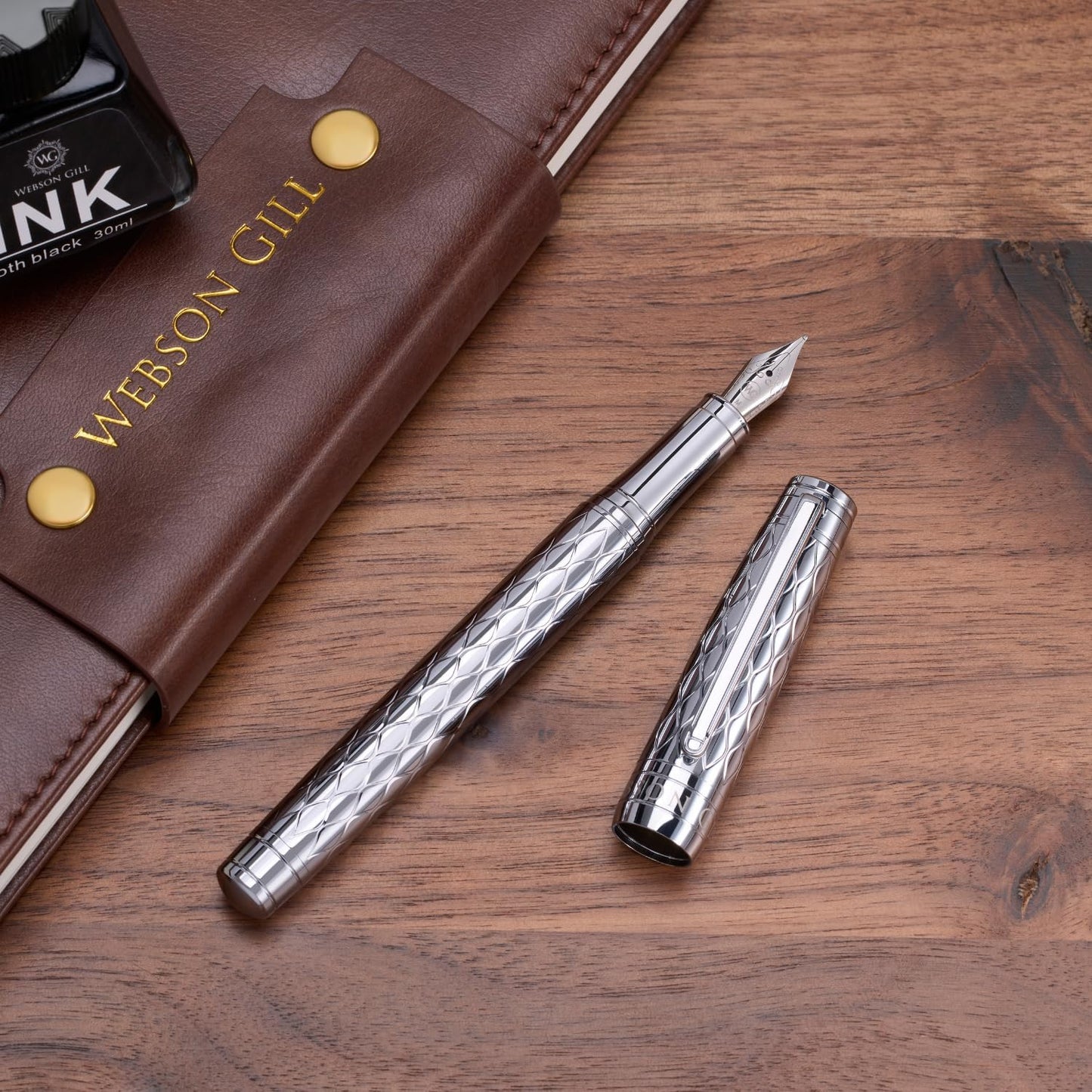 "Mirror" Chrome Luxury Executive Fountain Pen, Ultra Smooth Polished Chrome Silver Accents, Steel Nib, Easy Refill Ink Piston Converter, No Bleed No Smudge, Fits Our Instant Insert Ink Cartridges