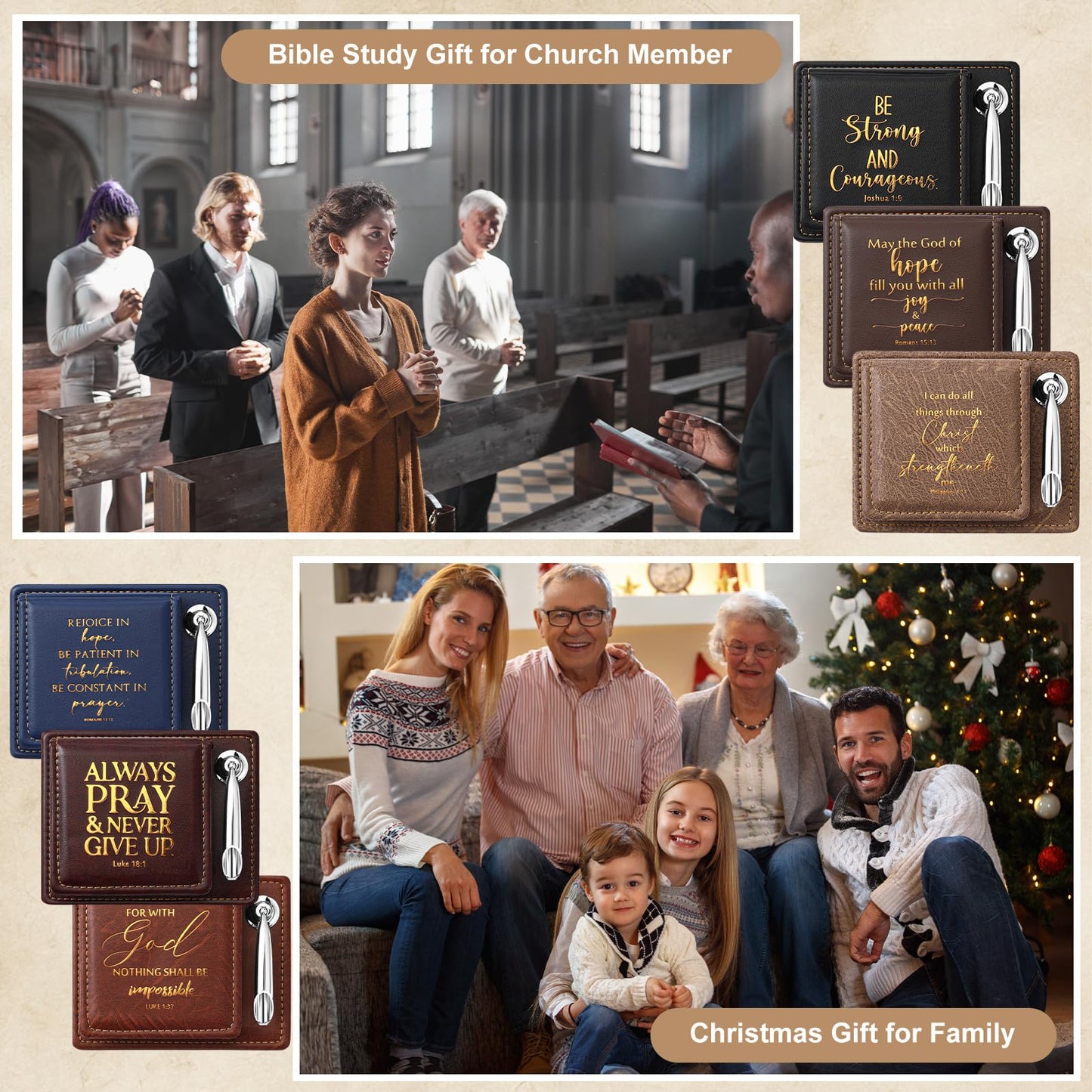Spakon 12 Set Fathers Day Christian Gifts Bible Verse Sticky Note Holder for Inspirational Church Gifts PU Leather Box with Pen Holder for Church Religious Gift Mother Dad Women Men (Mixing Colors)