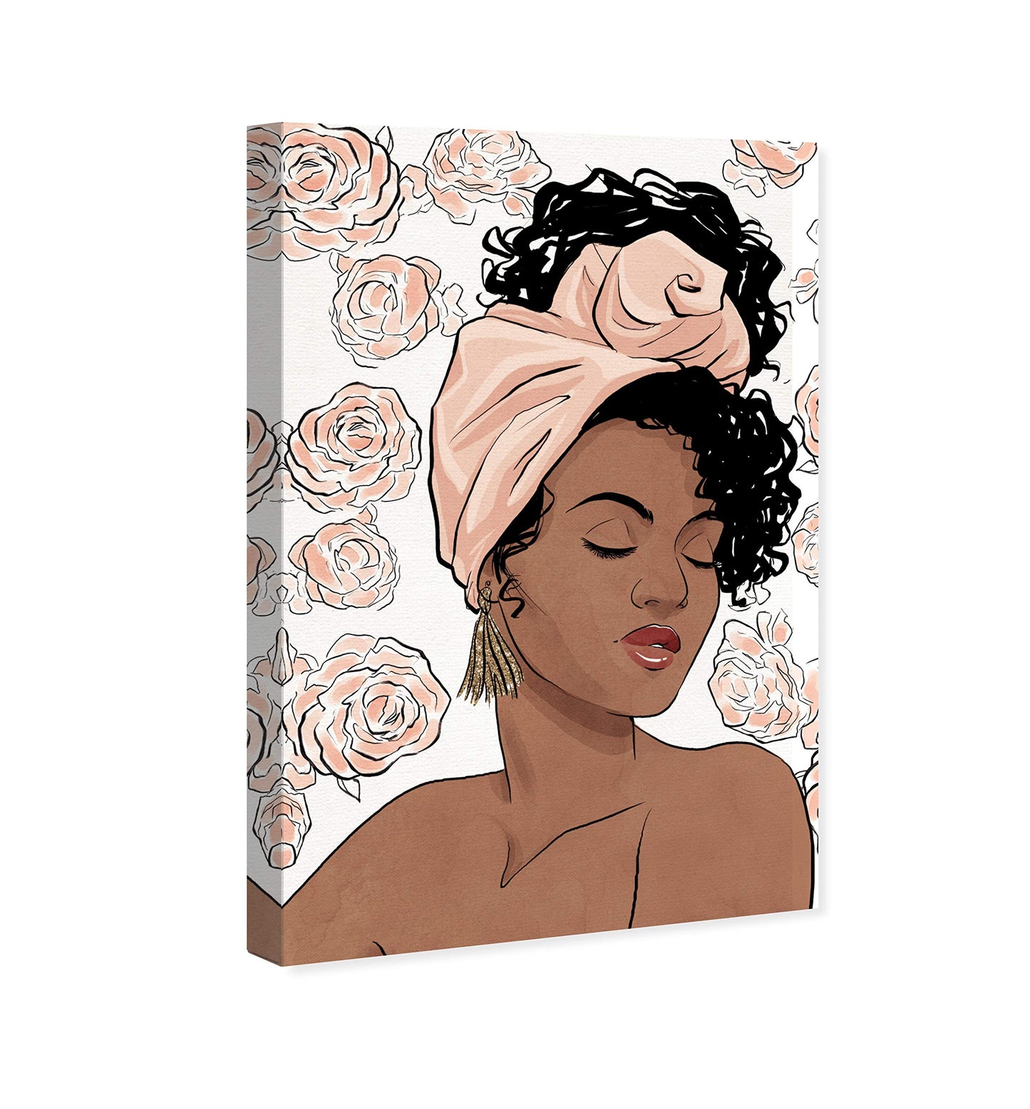 The Oliver Gal Artist Co. Fashion and Glam Wall Art Canvas Prints 'Flower Blush Girl' Home Décor, 16" x 24", Pink, Brown
