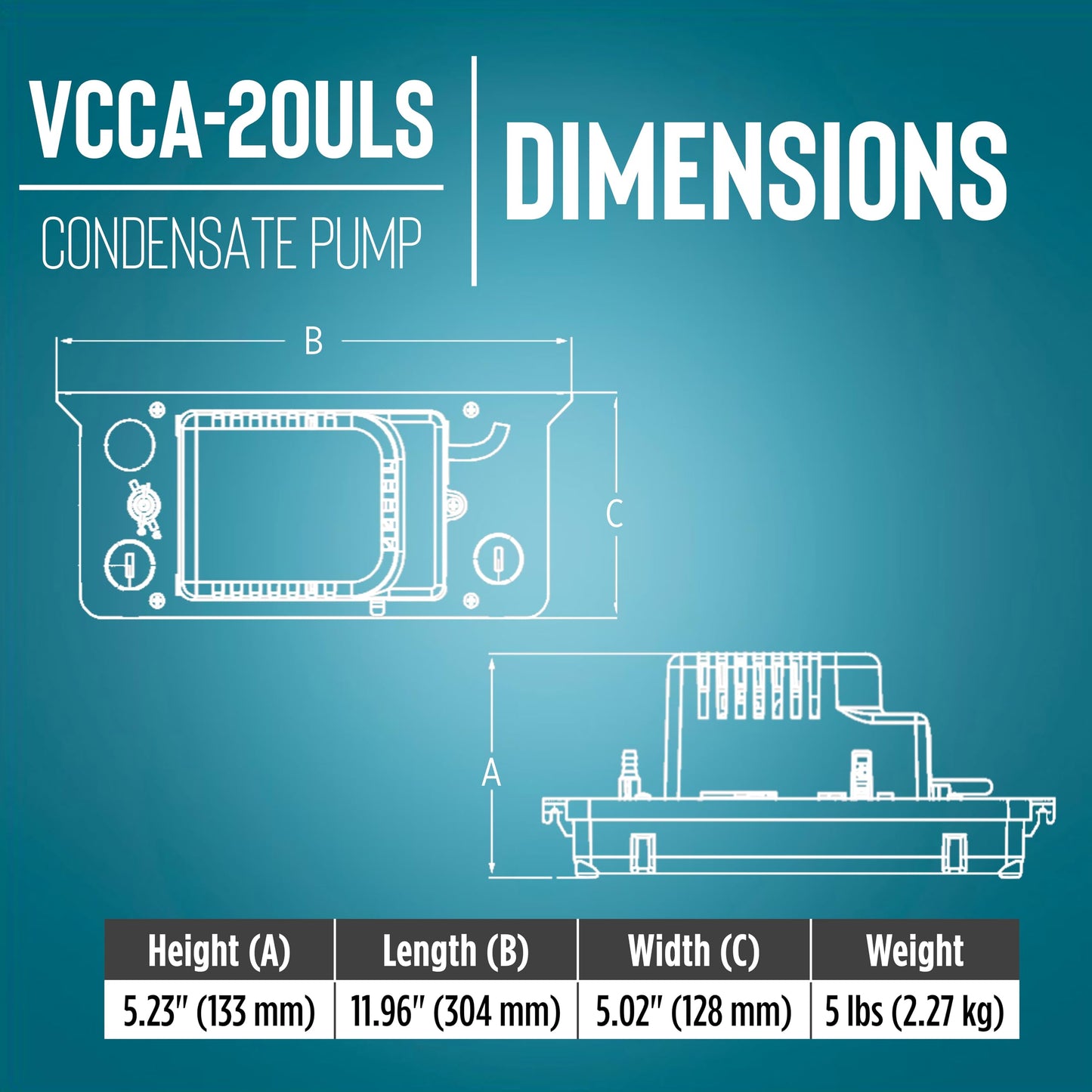 Little Giant VCCA-20ULS 115-Volt, 60 Hz, 1/30 HP, 80 GPH Low-Profile Automatic Condensate Removal Pump with Safety Switch, White/Black, 554201101