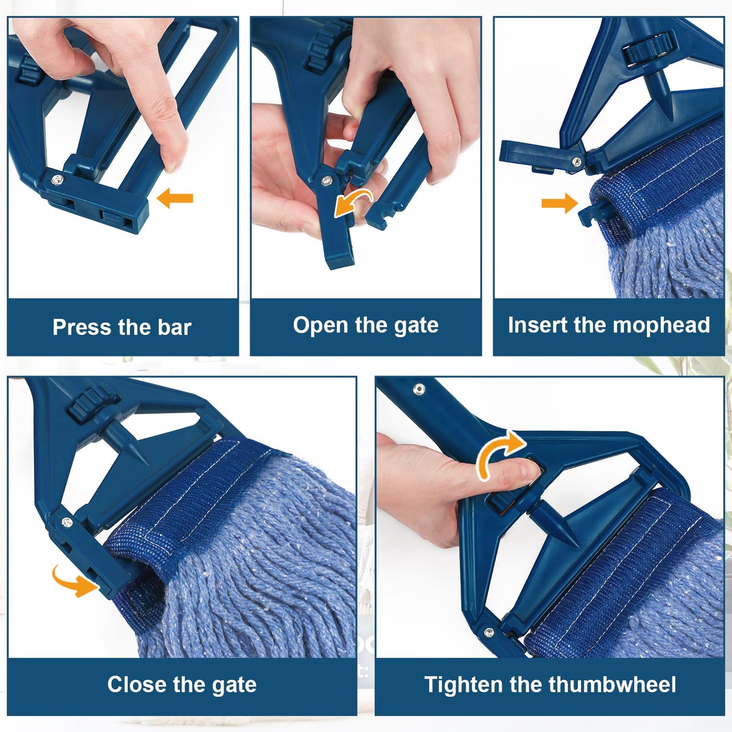 KalTell 2PK Commercial Quick-Change Iron Mop Handle, Heavy Duty Mop Head Replacement Holder for Wet Mop Floor Cleanig, Janitor Supplies