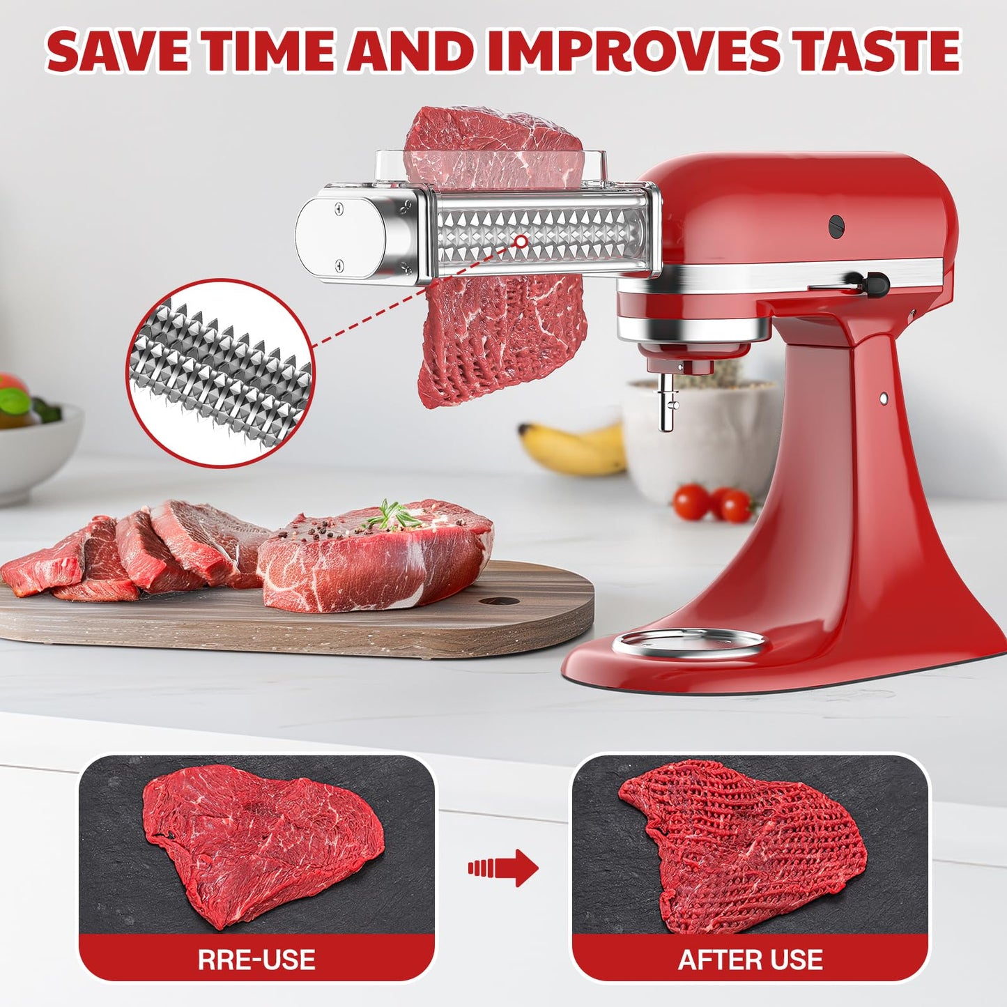 Meat Tenderizer Attachment for Kitchenaid Stand Mixer, Meat Tenderizer Machine for Kitchenaid Mixer Accessories, Meat Tenderizer with Stainless Steel Gears by Cofun