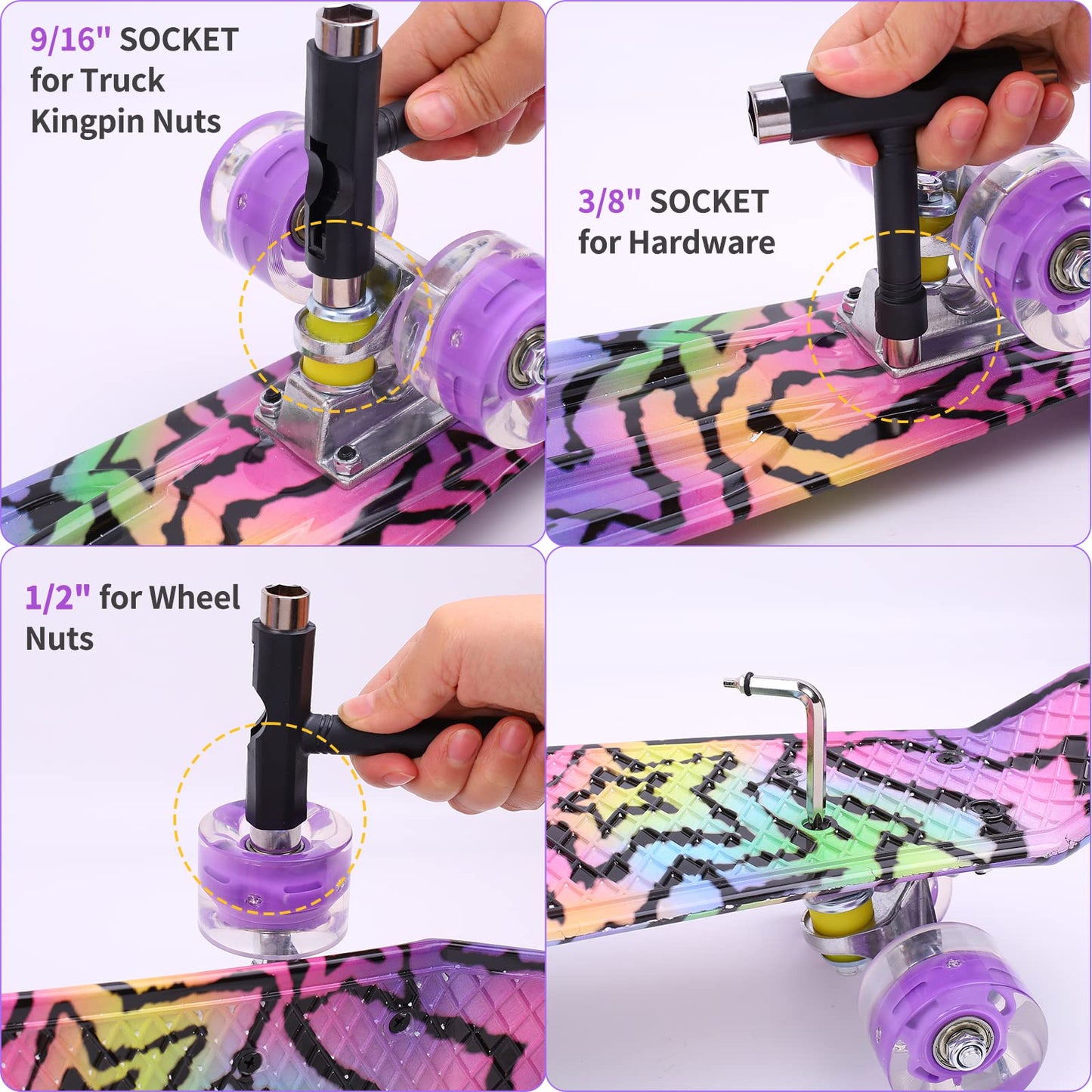 Kqpoinw Kids Skateboard,22" Complete Skateboards for Kids,Teens,Girls,Beginners,Skate Board,Purple Skateboards with Colorful LED Light up Wheels,Skate Tool, Ideal Gift for Girls,Kids