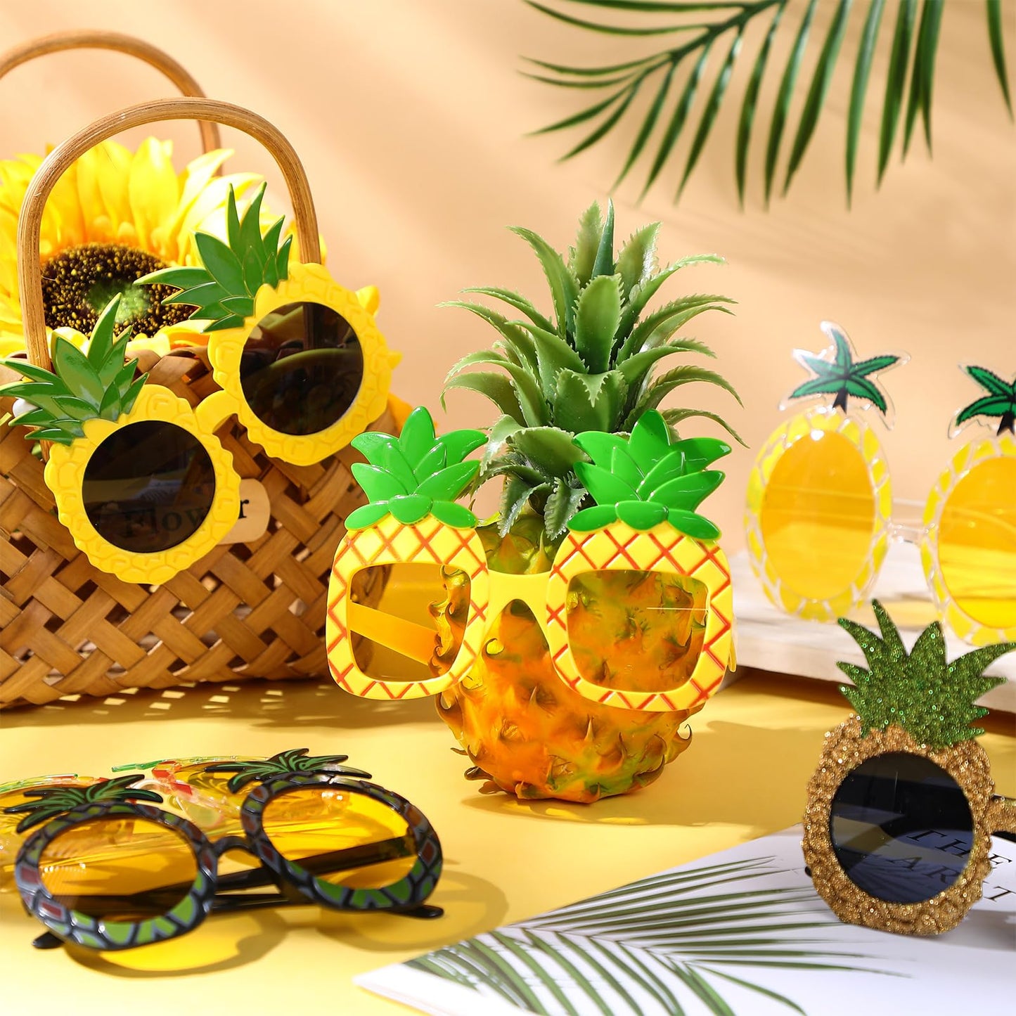 Kanayu 24 Pairs Pineapple Sunglasses Luau Party Sunglasses Tropical Hawaiian Fruit Shape Eyewear Novelty Booth Props Pineapple Party Favors for Summer Pool Beach Luau Theme Party Accessories
