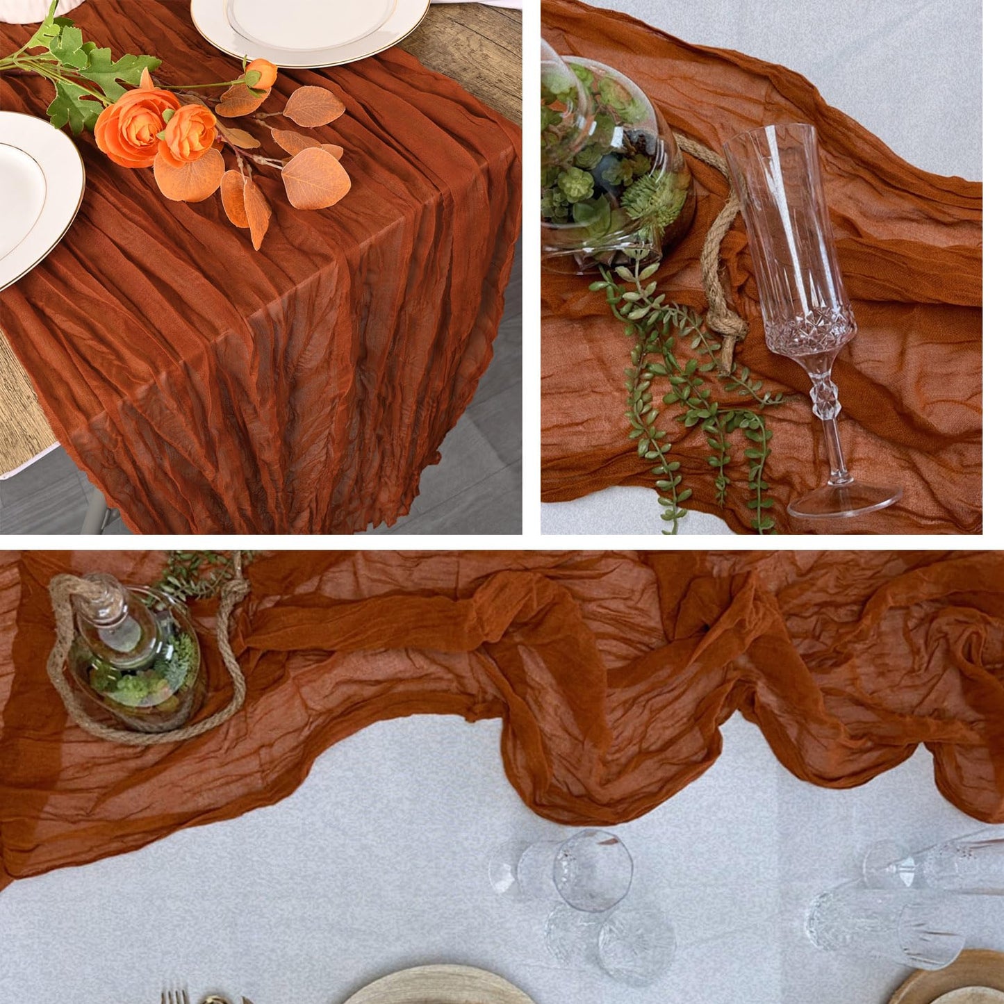16 Pack Terracotta Cheesecloth Table Runner 20 x 120 inch Gauze Table Runners 10 FT Long,Semi Sheer Cheese Cloth Fabric Table Runner Bulk for Wedding,Party,Baby Shower,Bridal Shower Decoration
