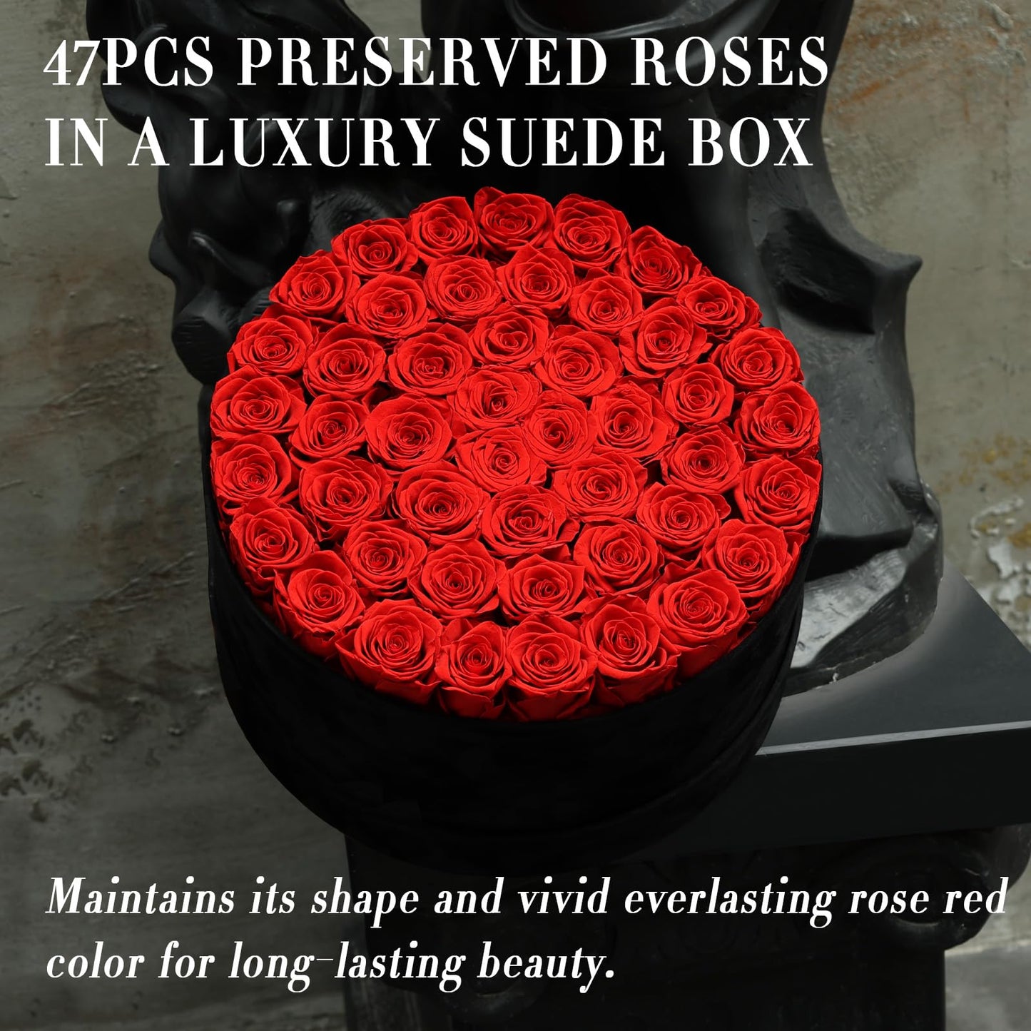 47 Flowers, Luxury Real Preserved Roses in a Suede Box, Forever Roses in a Box, Red Roses Bouquet, Anniversary, Proposal, Wedding, Birthday Gifts for Women, Mom, Girlfriend, Wife, Her