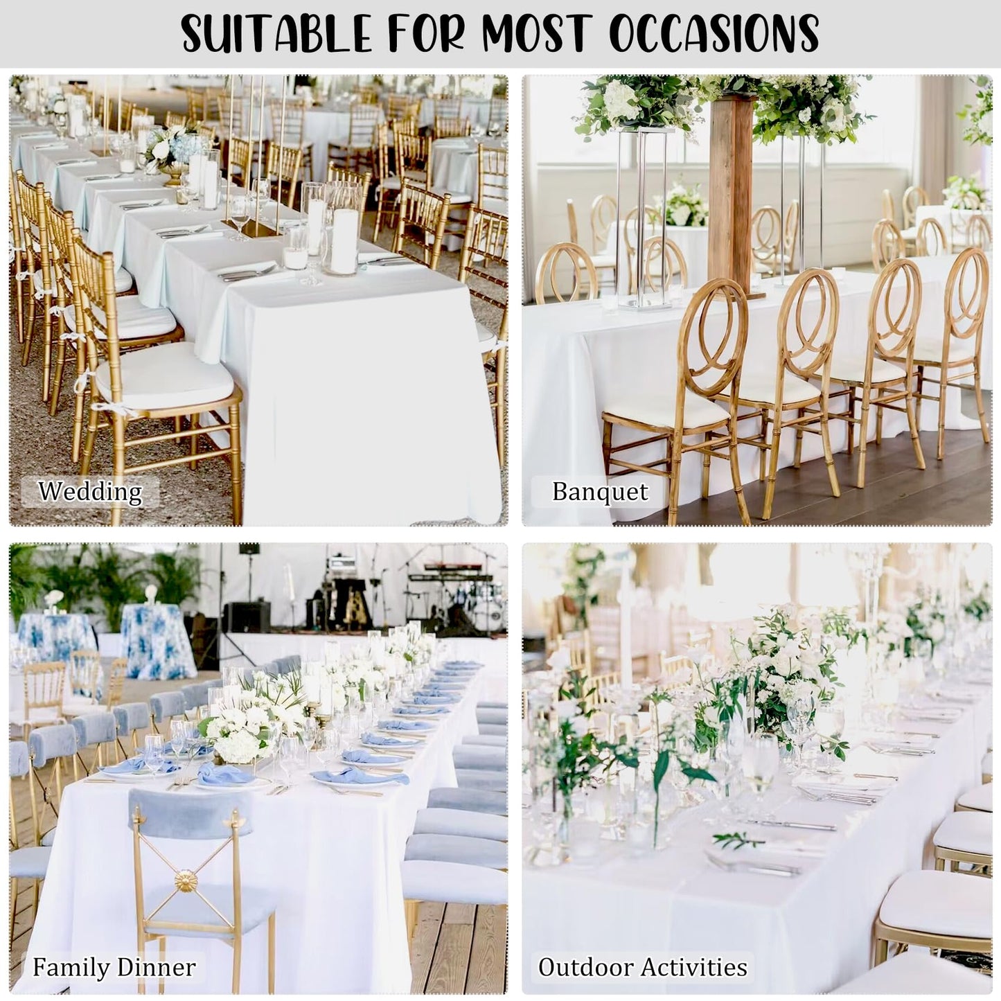 8 Pack Premium White Tablecloth 90 x 132 Inch, Rectangle Table Clothes for 8 Foot Tables Washable Polyester Fabric Table Covers for Wedding Party Reception Banquet Buffet Restaurant