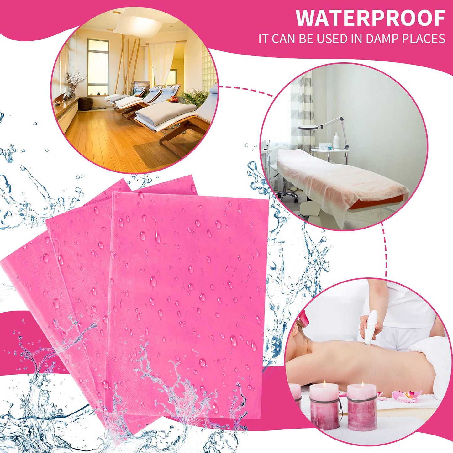 100 Pieces Disposable Bed Sheets Non-woven Spa Fabric Sheets Waterproof Massage Table Sheets Oil Proof Bed Cover for Travel Spa Tatto Hotel Salon, 31.5 x 71 Inch (Pink)