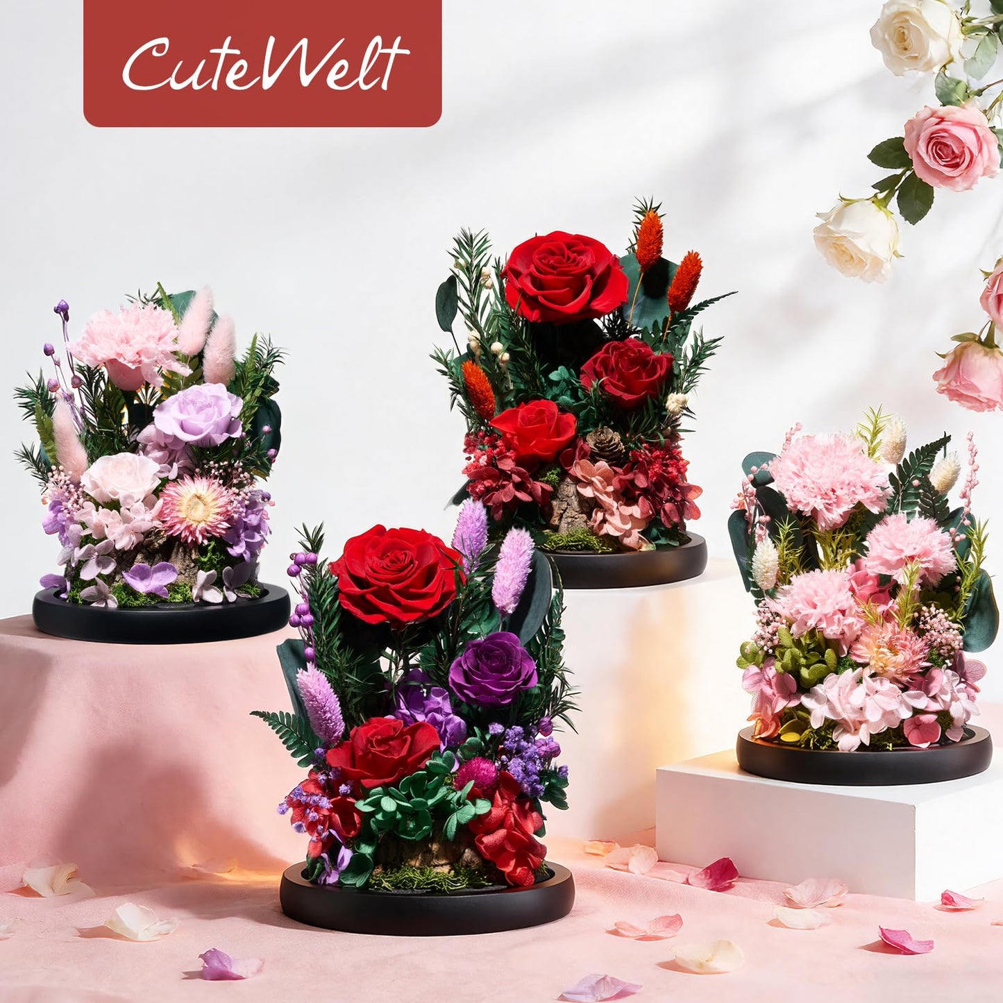 CuteWelt Preserved Roses,Forever Fresh Flowers 7.48in,Gift for Women,Mom,Grandma,Wife,Girlfriend,Sister,and Daughter Perfect for Birthday,Motherโs Day,Valentineโs Day (True Romance1)