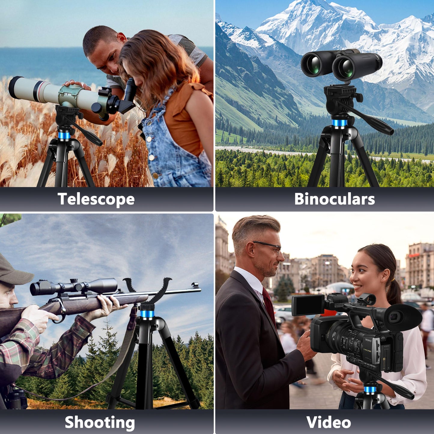 72.4 inch Spotting Scope and Binoculars Heavy Duty Tripod, Shooting Hunting Rest V Yoke Stand with Binoculars Adapter, Compatible with Monocular/Astronomical Telescope/DSLR Camera/Projector(Load 22Lb)