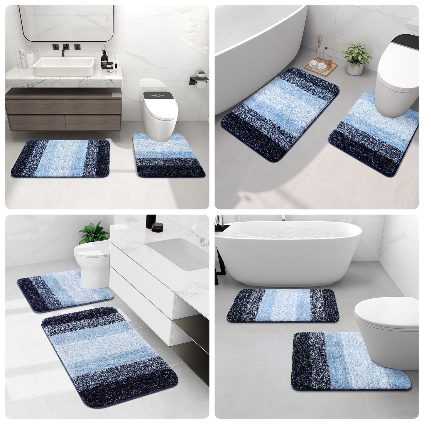 Arotive Microfiber Bathroom Rugs, Shaggy Soft and Absorbent Bath Rug, Non-Slip, Thick Plush Machine Washable Dry Bath Mats for Bathroom, Tub and Shower, 34x21, Blue, Rectangular
