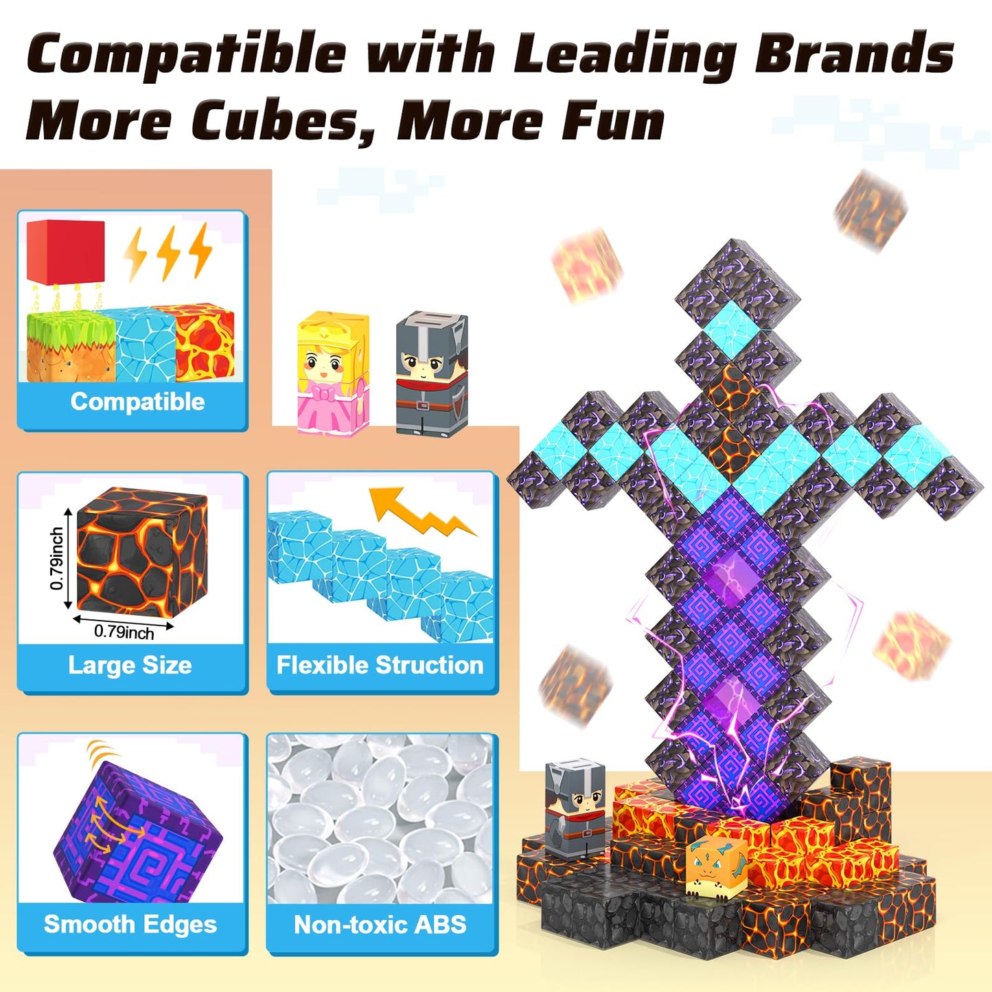 110PCS Magnetic Blocks - Build Mine Magnet World Magic Sword Portal Set, Magnet Kids Toys for Boys & Girls Age 3-5 4-8 5-7, STEM Magnetic Tiles Building Games Sensory Outdoor Toddler Toys
