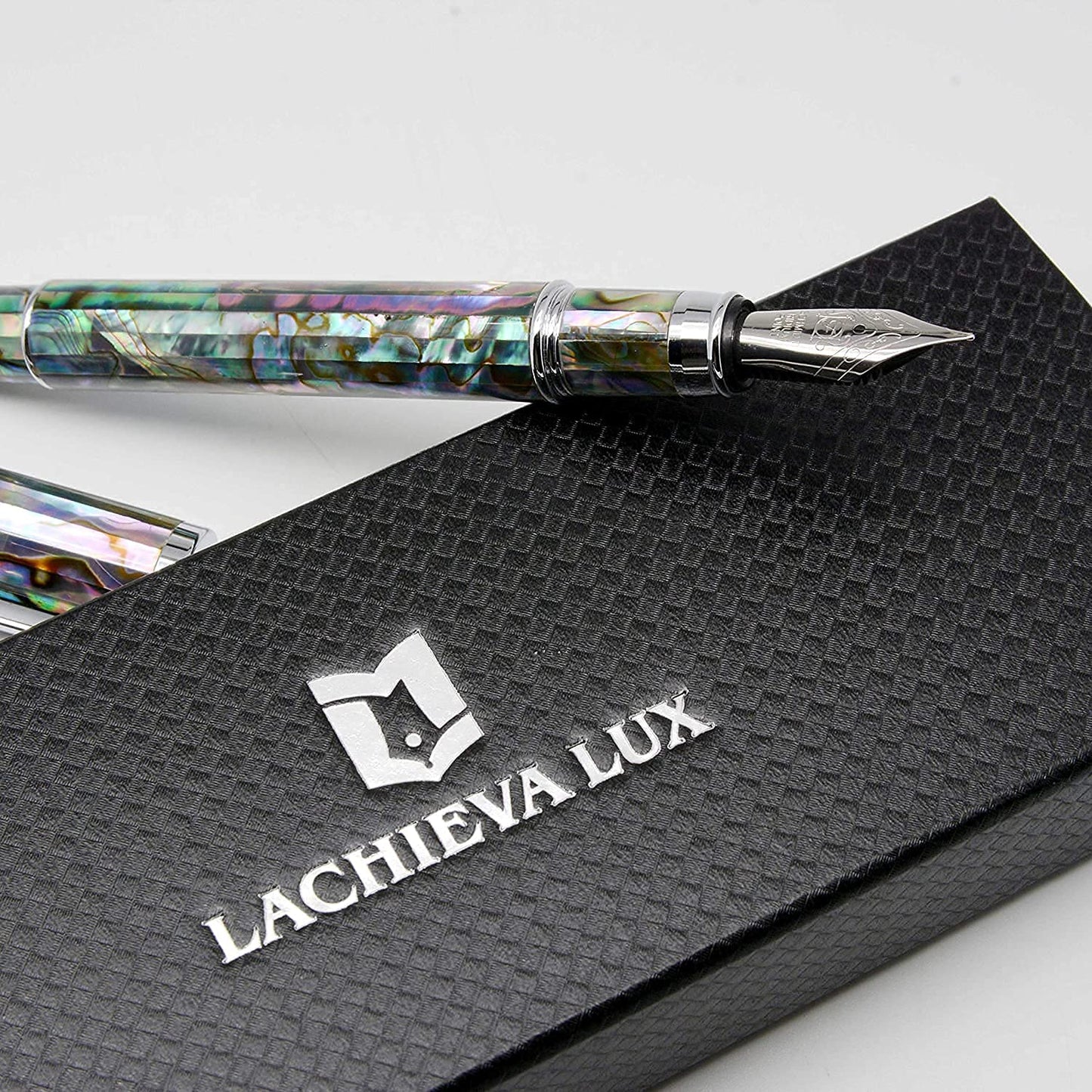 LACHIEVA LUX Abalone Shell Fountain Pen with German-Made Fine Nib – Smooth Ink Flow, Refillable Ink Converter, Handcrafted Luxury Pen for Calligraphy & Gift Set