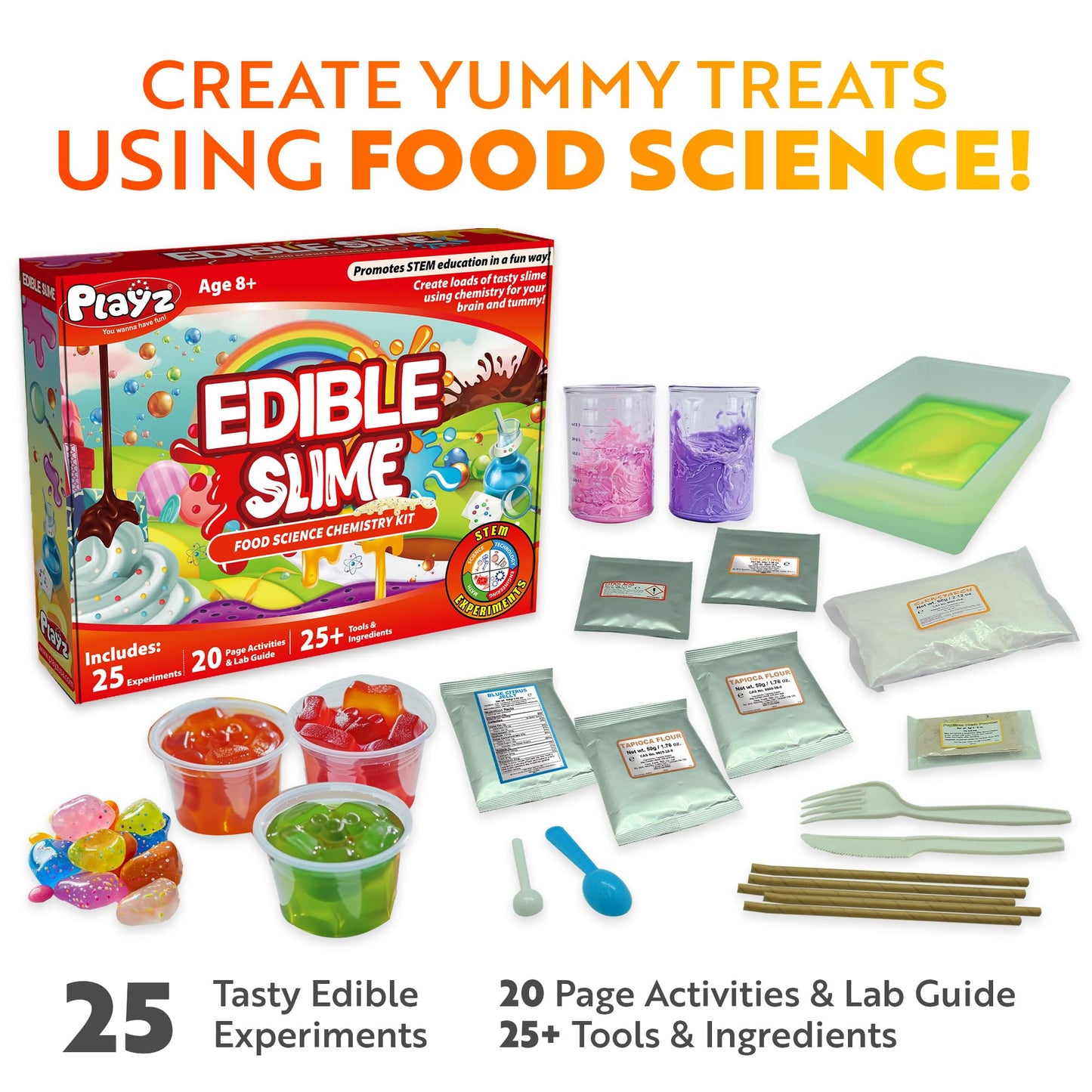 Playz Edible Slime Candy Making Science Kit for Kids Ages 8-12 Years Old - Food Science Chemistry Kid Science Kit with 25 Experiments to Make Slime Chocolates, Educational Science Kits for Boy & Girls