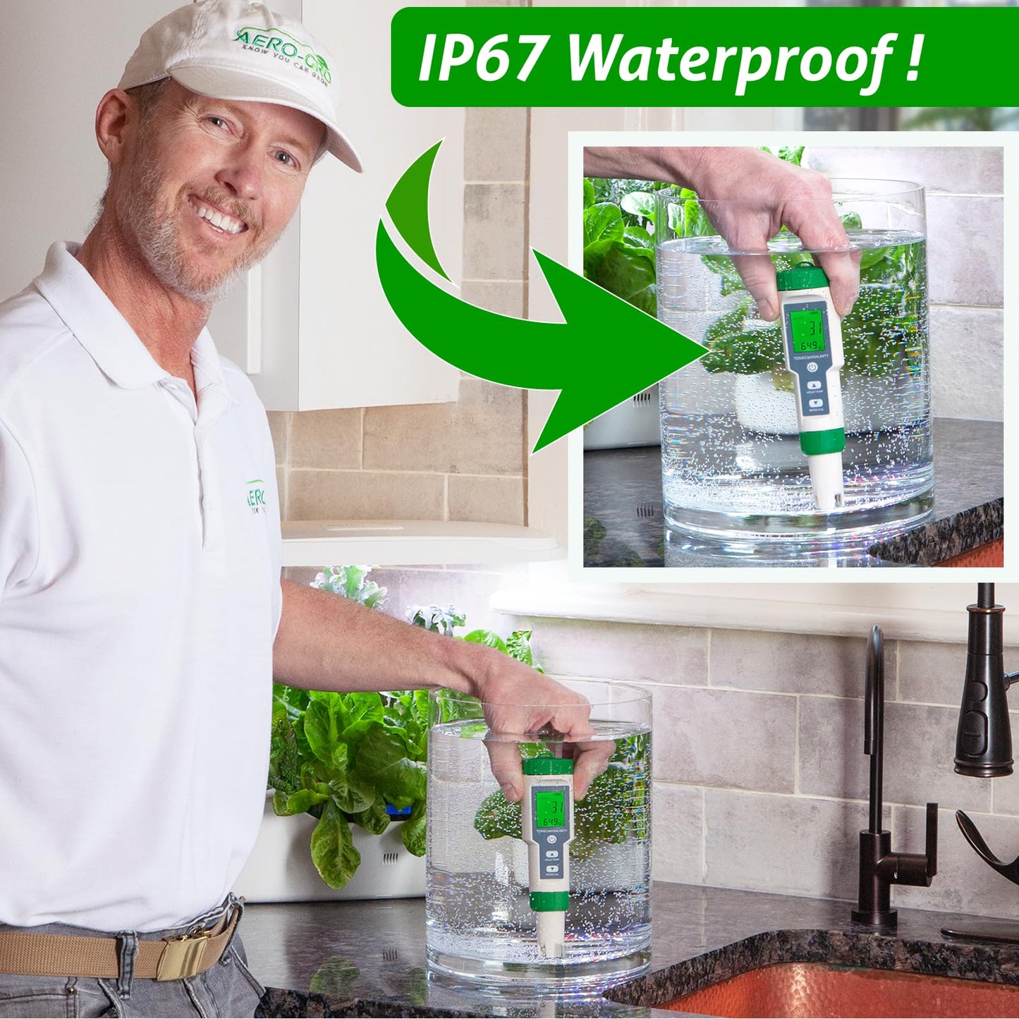 AERO-GRO Digital 5-in-1 Meter: 5 Functions: pH, TDS, EC, Salinity%, Salinity ppm, and Temp, IP67 Waterproof, Pen-Type Tester for Hydroponics, Water, Wine, Spas, Aquariums