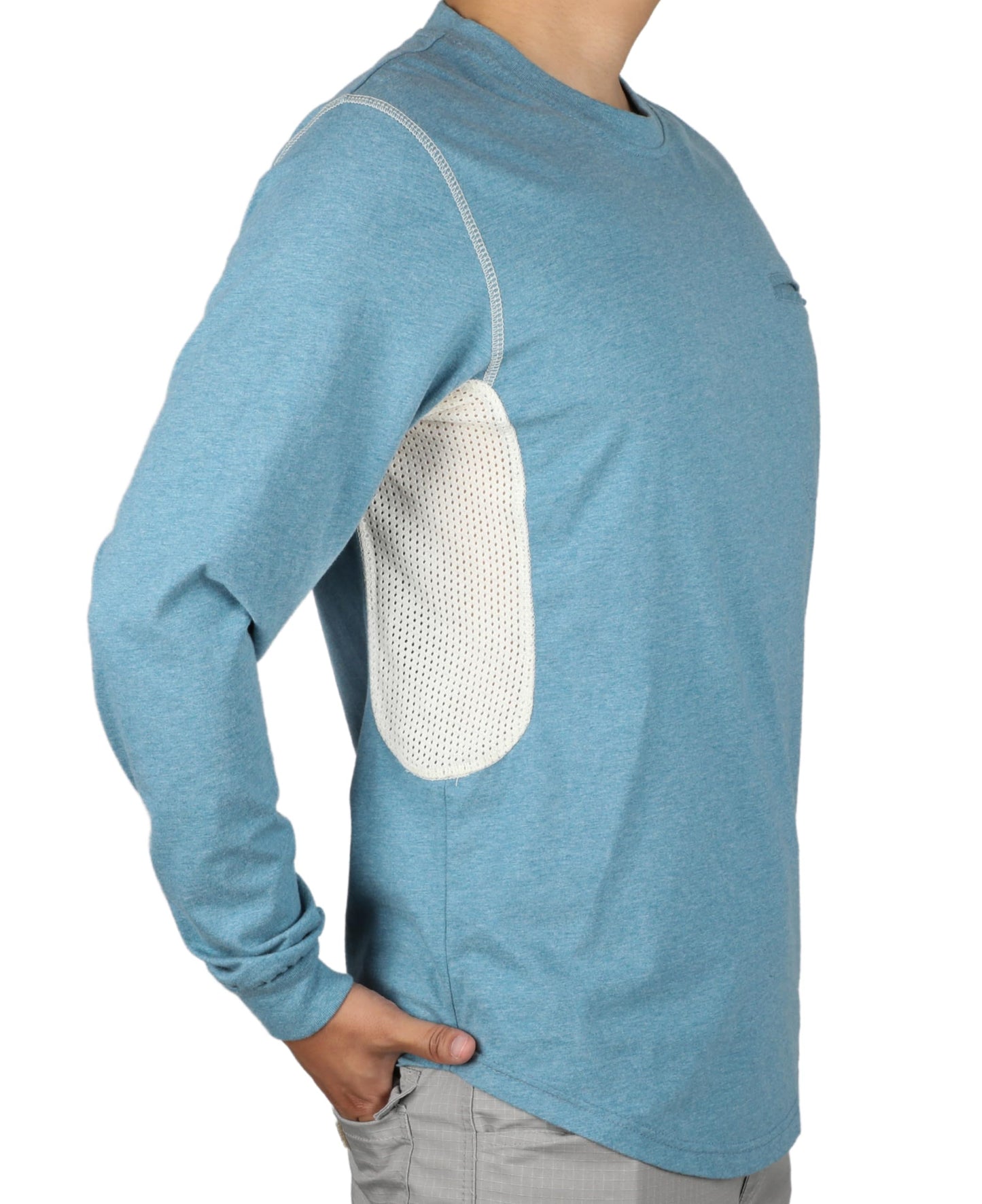 BOCOMAL FR Shirts for Summer Breathable Vented Design 6oz Heather Jersey Flame Resistant Long Sleeve Crew T Shirt