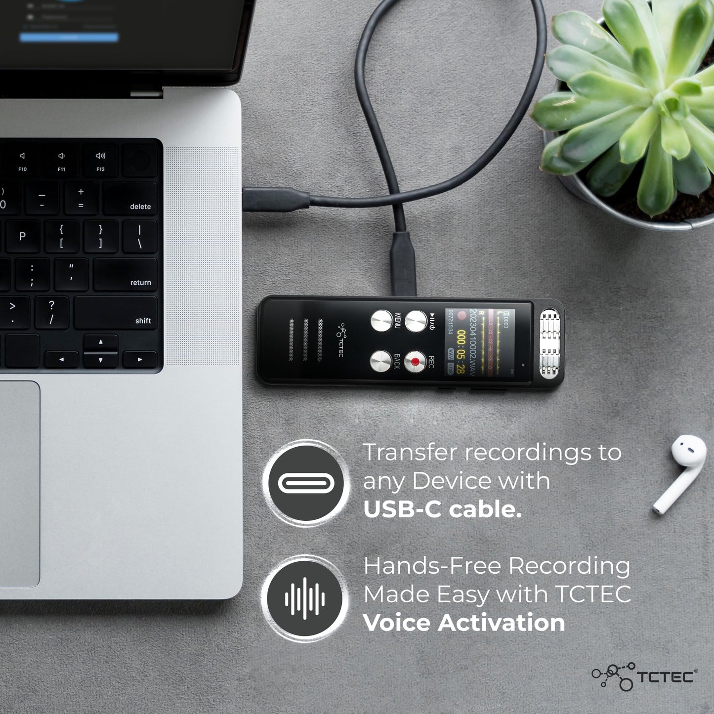 96GB TCTEC Digital Voice Recorder with 7000 Hours Recording Capacity, Audio Noise Reduction, Sound Tape Recorder with Playback, Clip-on Mic Dictaphone for Meeting, Lecture