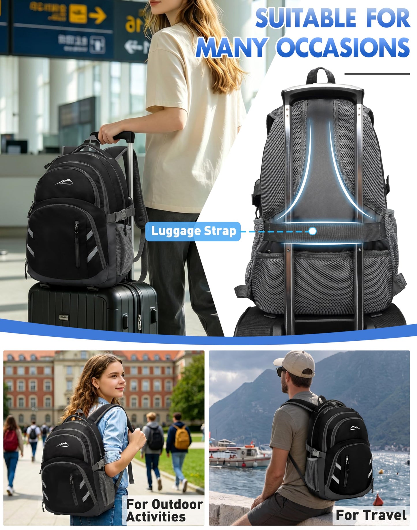 ProEtrade Backpack Bookbag for College Laptop Travel, Fit Laptop Up to 15.6 inch with USB Charging Port Multi Compartment Anti theft, Gift for Women Men (Black)