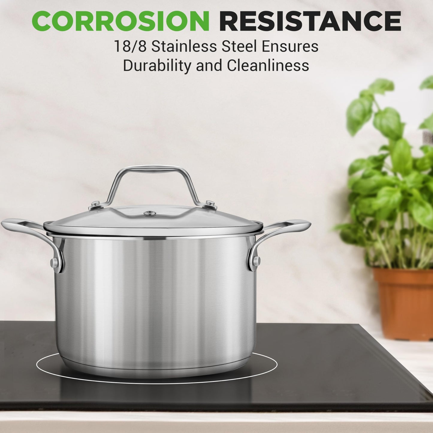 NutriChef 3-Quart Stainless Steel Soup Pot - 18/8 Food Grade Heavy Duty Cookware, Stock Pot, Stew Pot, Simmering Pot Kitchenware w/See Through Lid, Dishwasher Safe, For Induction Gas Ceramic Cooktops