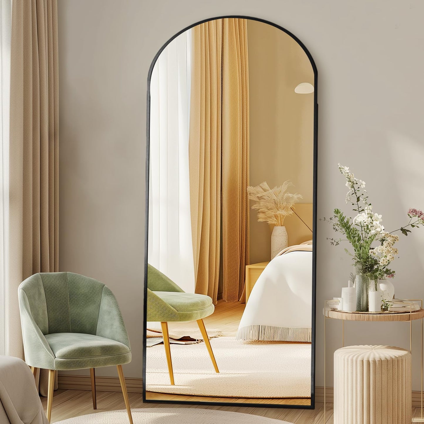 DUMOS Arched Full Length Mirror, 56"x21" Full Body Floor Standing Mirror with Aluminum Frame and Shatter Proorf Nano Glass, Modern Wall Hanging Leaning for Living Room, Home Decor, Black