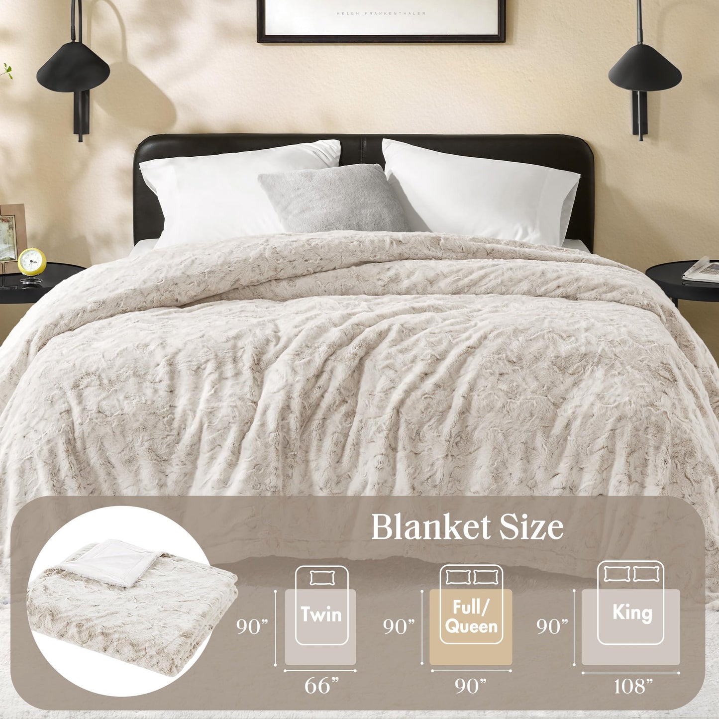 Madison Park Ultra-Soft Poly Fur Blanket Queen Size, Reversible Plush, All Season & Lightweight Queen Fuzzy Blanket for Bed, Couch & Sofa, Zuri, Full/Queen Snow Leopard