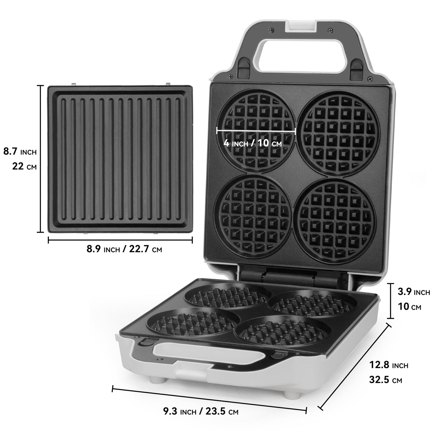 SugarWhisk 2 in 1 Mini Waffle Maker with Removable Plates, Panini Press Sandwich Maker, Sandwich Press, Waflera Electrica, Sandwichera Electrica, 4 X 4 Inch Classic Waffle Maker for Kids, White