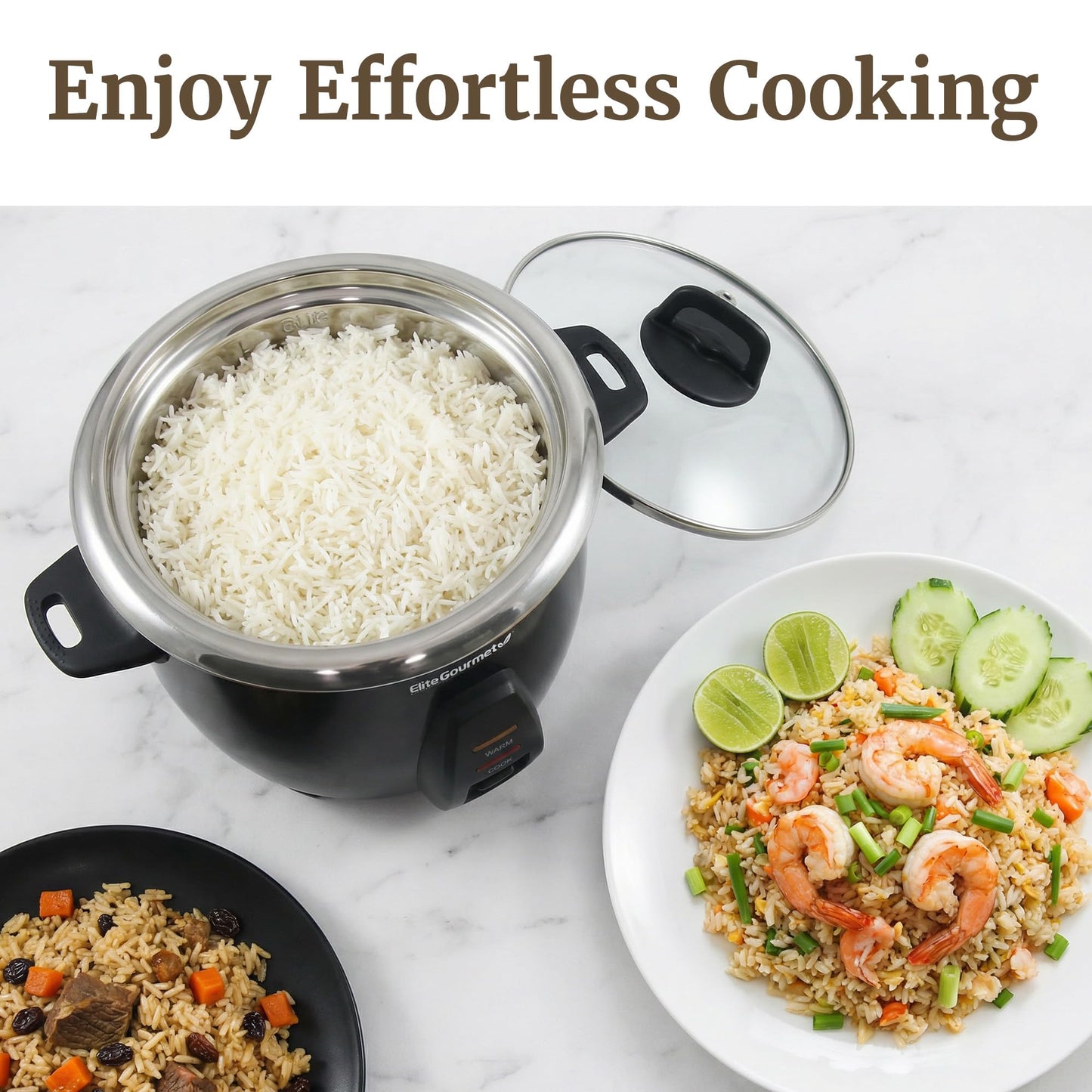 Elite Gourmet ERC2001BX 10-Cup Electric Rice Cooker with 304 Surgical Grade Stainless Steel Inner Pot, Makes Soups, Stews, Porridges, Grains and Cereals