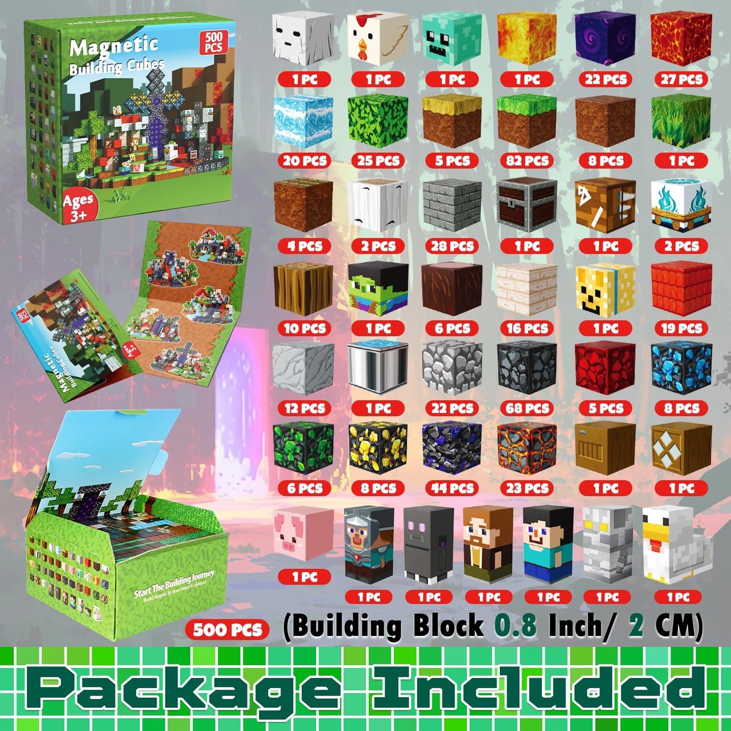 500 PCS 0.8in Magnetic Blocks - Magnet Toys for Kids, Boys and Girls, Magnetic Building Blocks Cubes, Stacking Magnets for Kids, Birthday Gifts for Boys and Girls Age 3+ Years Old
