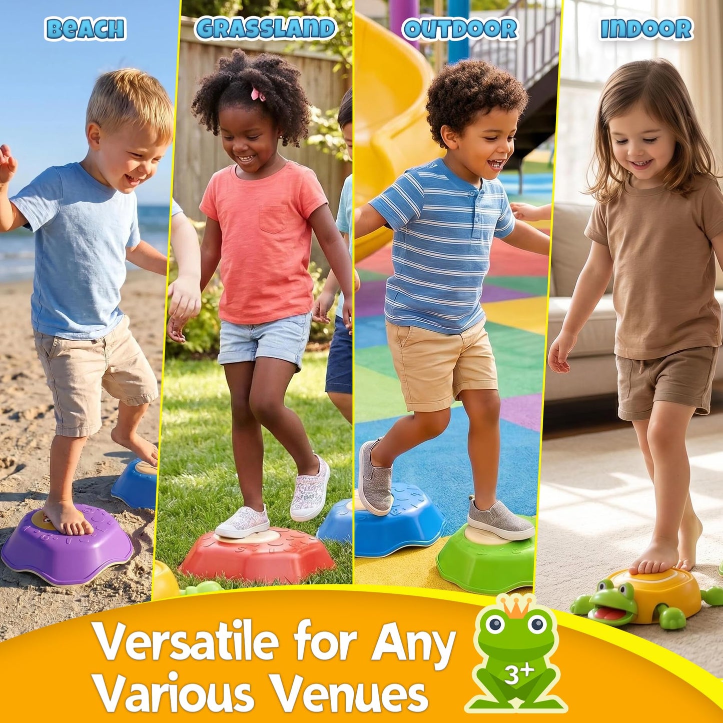 Frog Stepping Stones for Kids, 5pcs Non-Slip Toddler Balance Stepping Stones Toy, Interactive Balance Game with Light and Sound, Toddler Activity Toy Game Toys Indoor or Outdoor Play for Kids Aged 3+