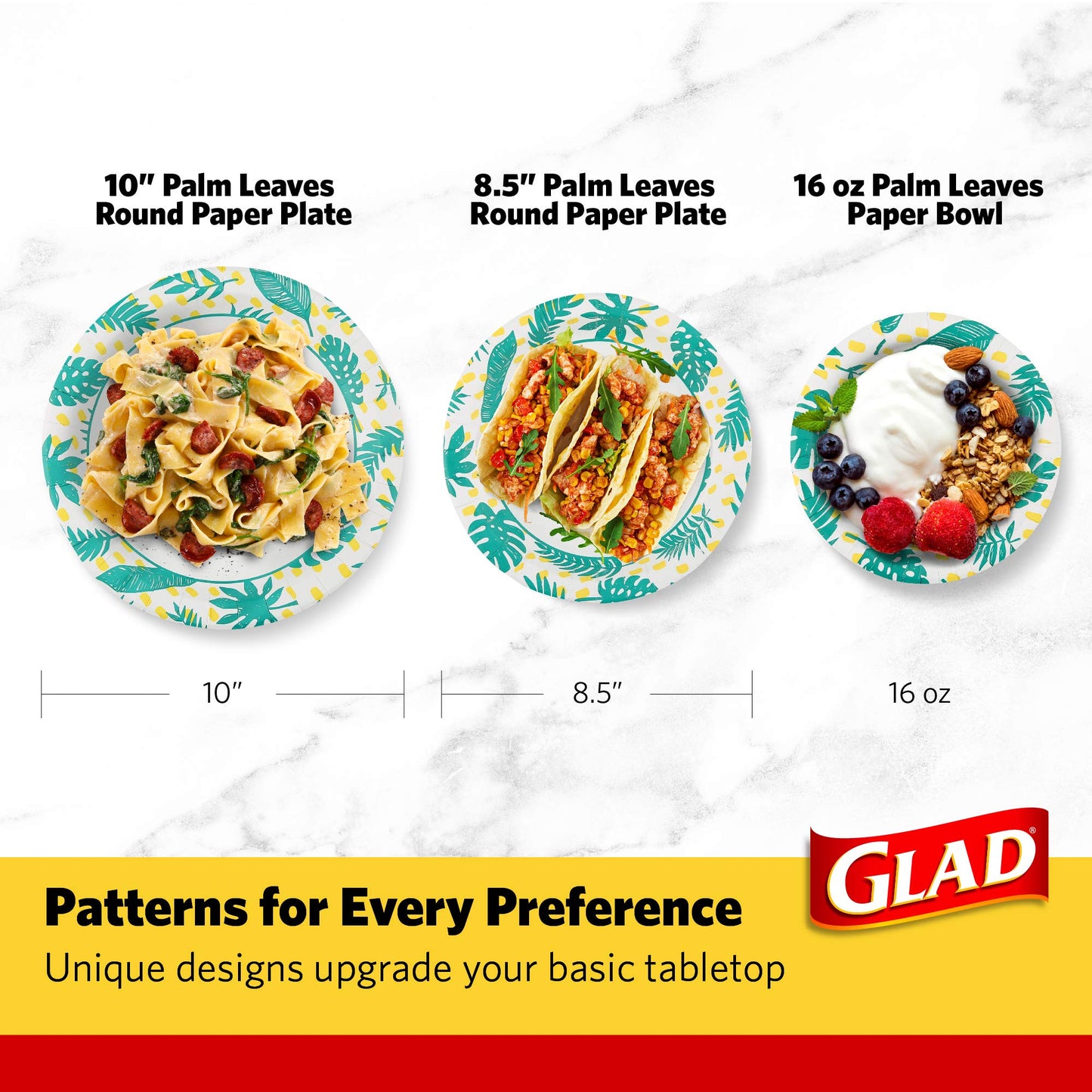Glad Soak-Proof Palm Leaves Paper Bowls, Heavy-Duty Round Disposable Bowls for Soup, Salad and Snacks, Cut-Resistant and Microwave Safe for Daily Meals, Picnics and Parties, 16 Oz, 50 Count - 6 Pack