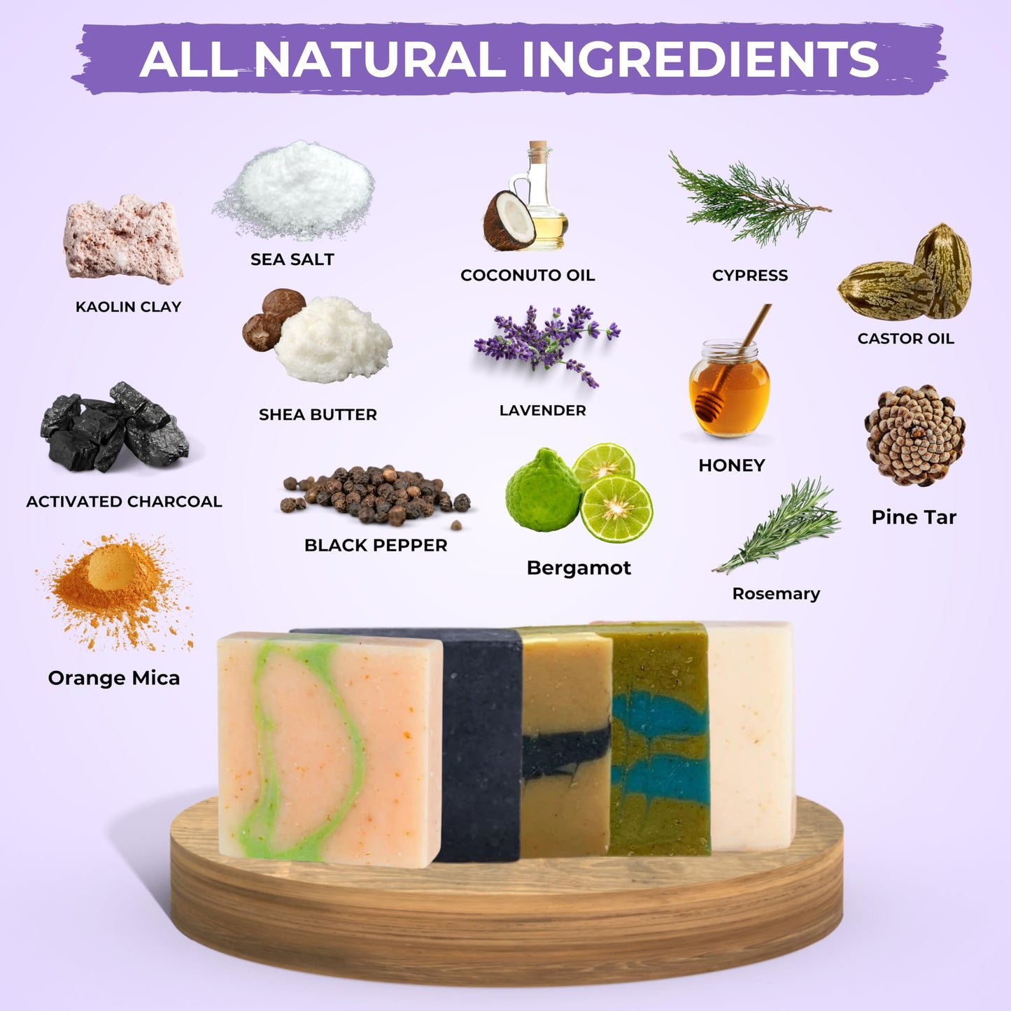 All Natural Bar Soap for Men Handmade Cold Process with Organic Ingredients and Essential Oils Mens Soap - Pine Tar, Citrus Cedarwood, Irish Mountain Rain, Good Room, Dogs Bay Beach Pack of 5