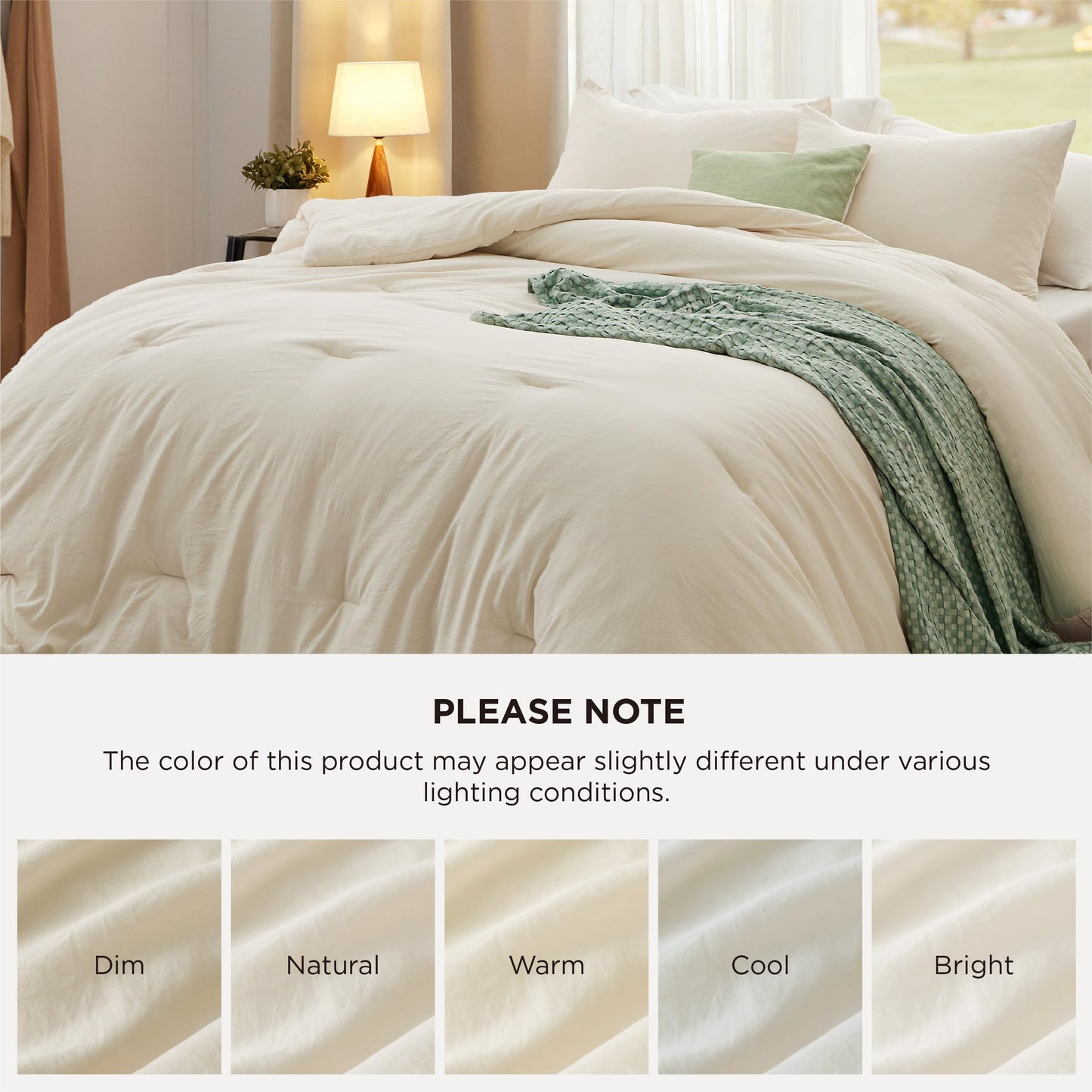 Bedsure Oversized Queen Comforter Set, Cream Soft Prewashed Bedding for All Seasons, 3 Pieces GentleSoft™ Bed Set, 1 Lightweight Comforter (98"x98") and 2 Pillowcases (20"x26")