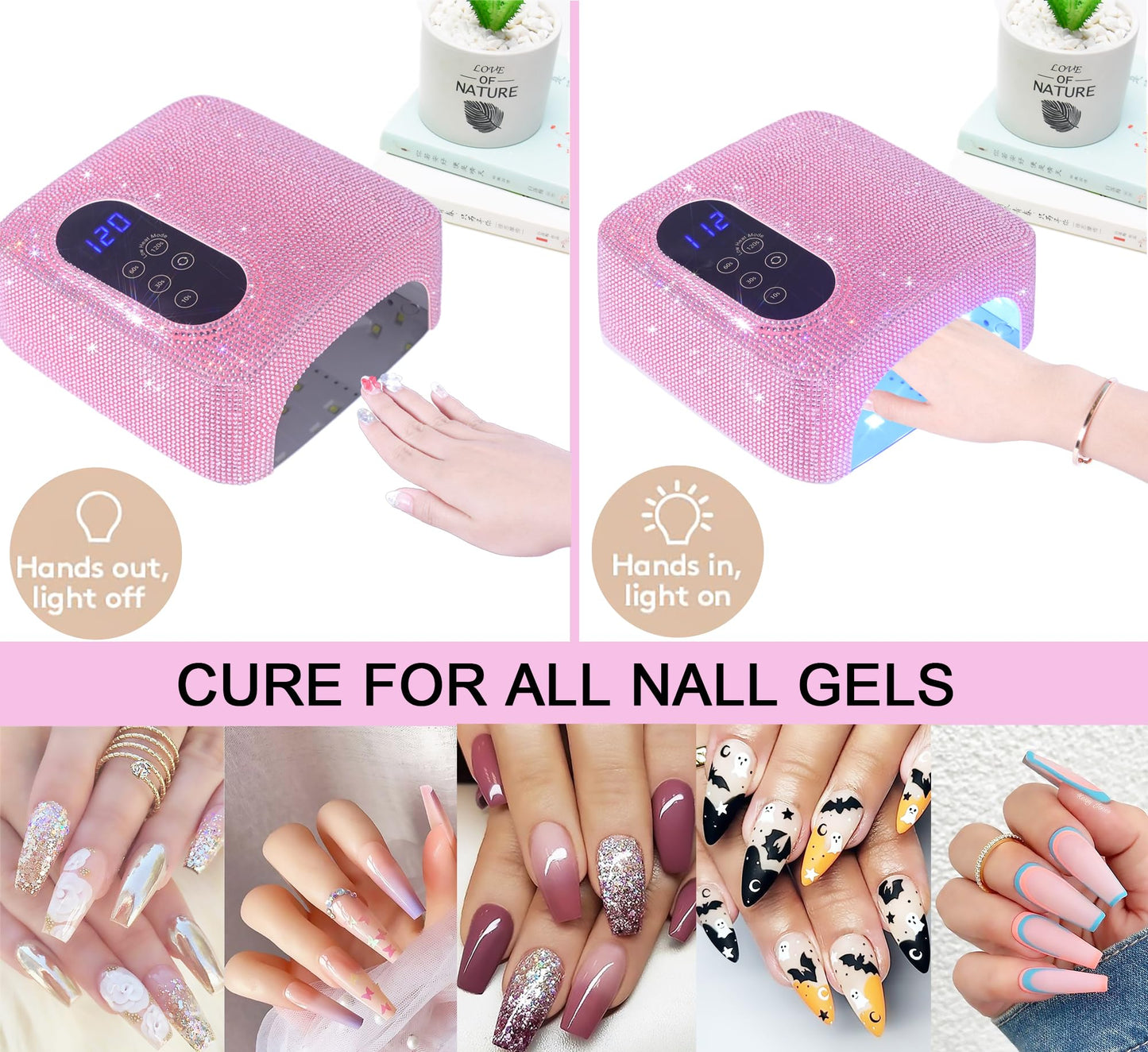 72W Cordless Led Nail Lamp, Rechargeable Nail Dryer, Portable Gel UV Led Nail Light with 4 Timer Setting Sensor, Professional Gel Nail Lights Nail Art Manicure Tools for Home and Salon