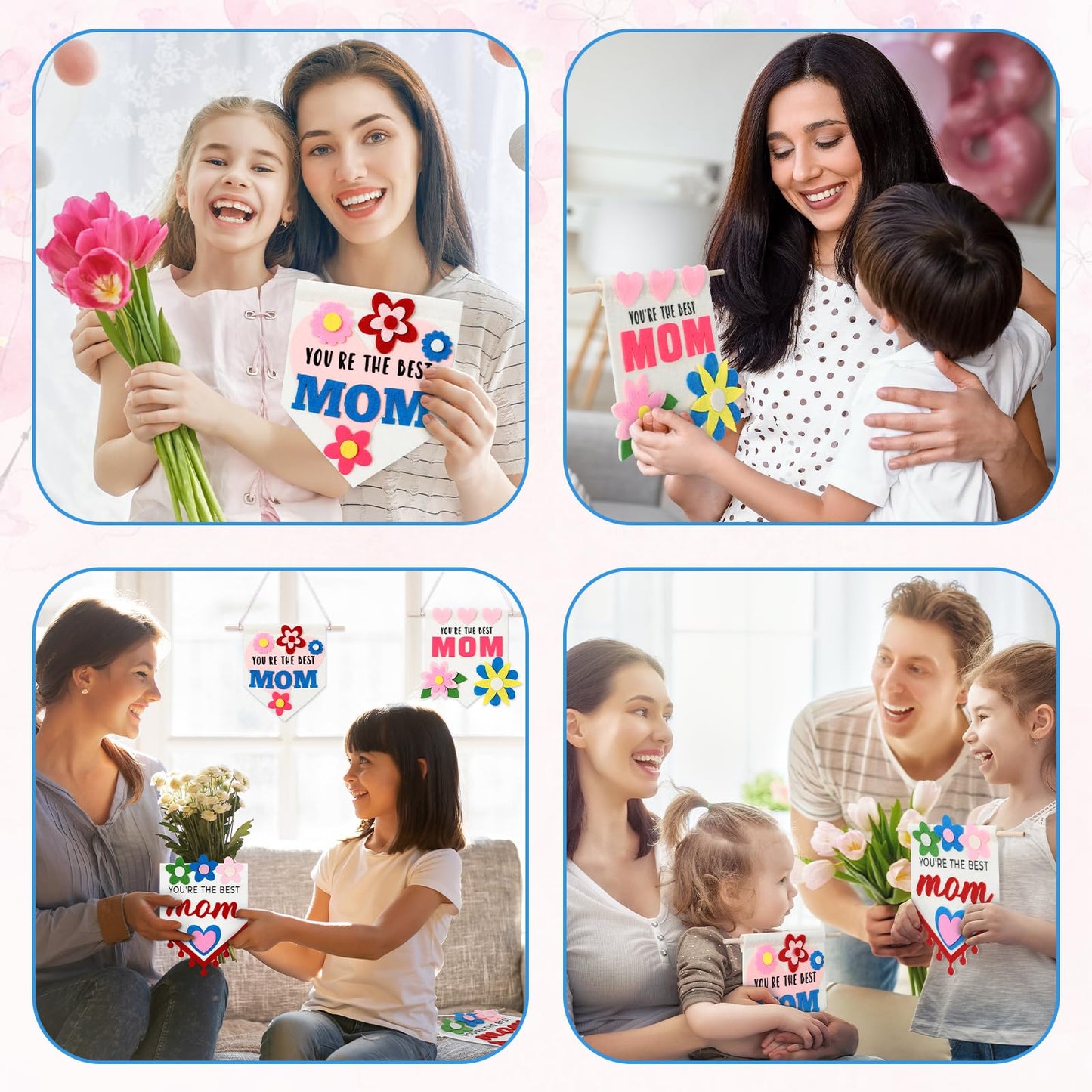 Mindsoft 24 Set Mini Mother's Day Banner Craft Kit 3 Designs Mother's Day Banner Mothers Day Crafts for Kids Classroom Holiday Mom Gift for Kids DIY Home School Crafts Outdoor Yard Door Decorations