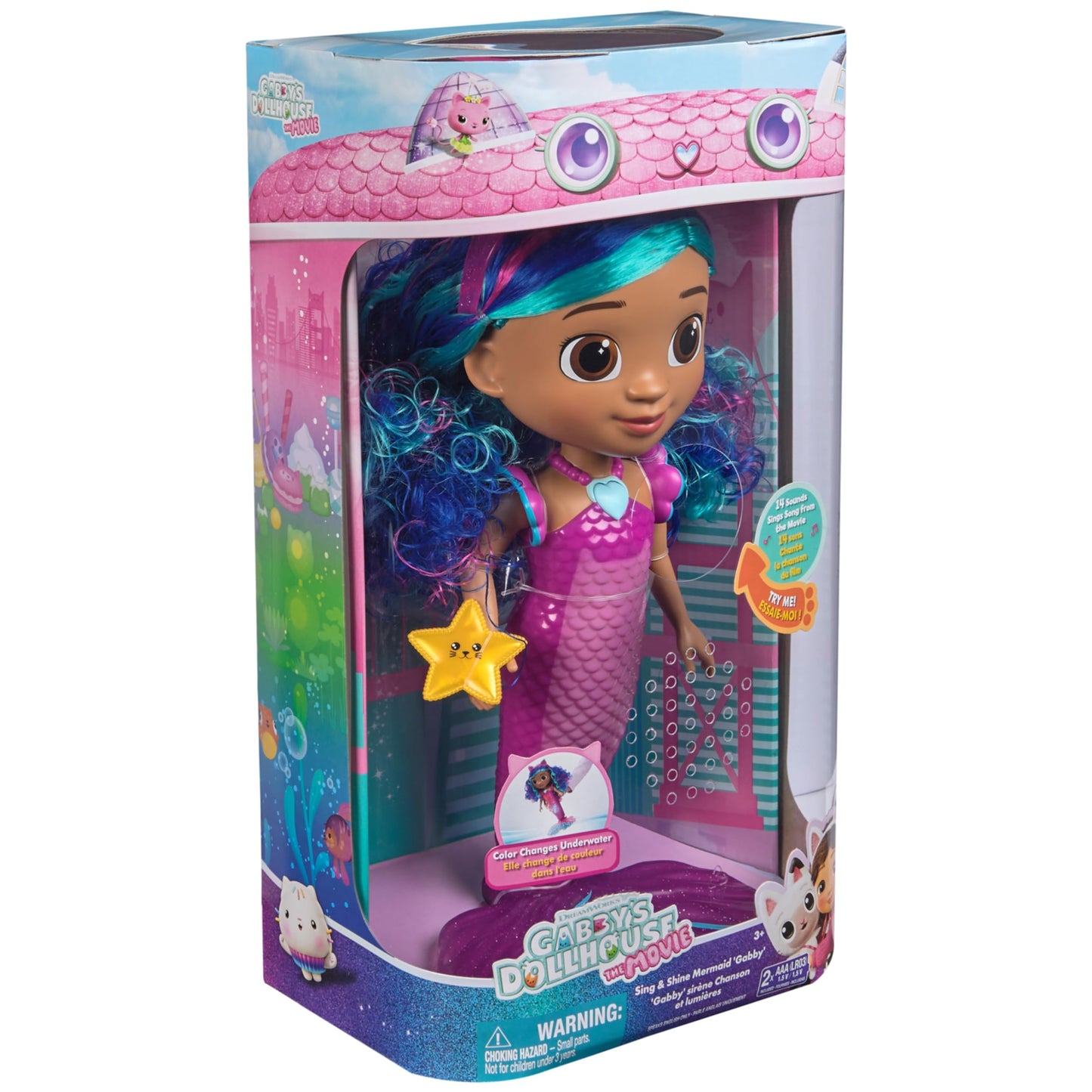 DreamWorks GABBY'S Dollhouse The Movie, Sing & Shine Mermaid Gabby, Waterproof Mermaid Doll with Lights & Sounds, Kids Toys for Girls & Boys Ages 3 and Up