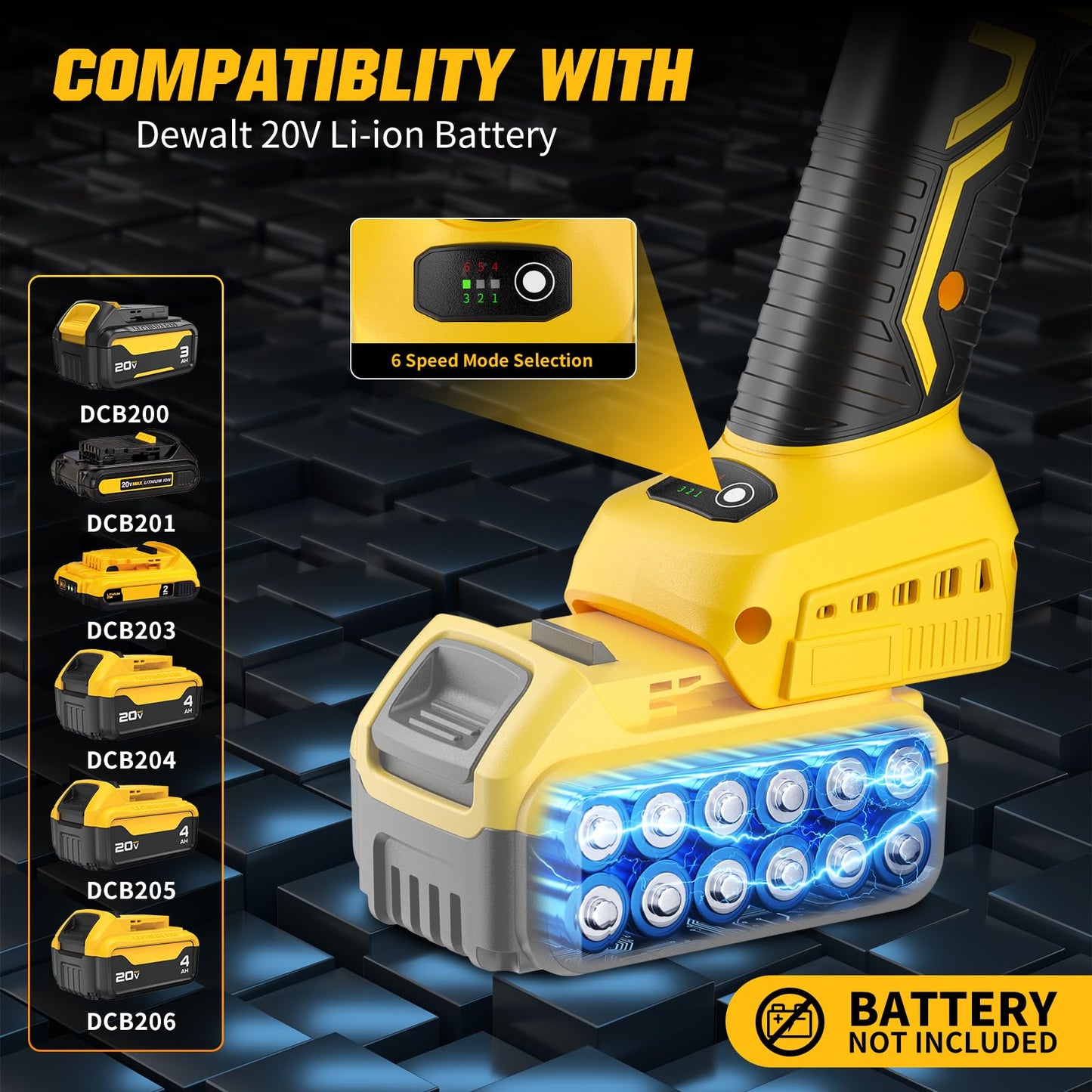 Angle Grinder Brushless fit DEWALT 20V Battery (No Battery), 6 Variable Speed Power Grinder 4-1/2", Cordless Angle Grinder Power Tools For Cutting Grinding Polishing (Tool Only)