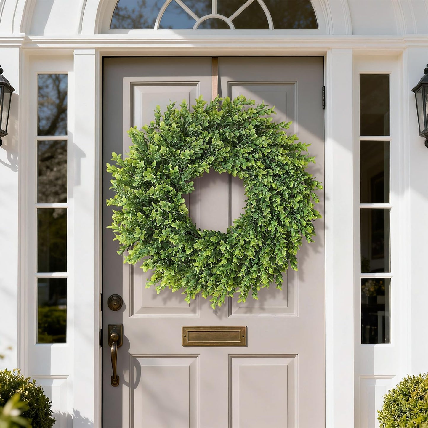 26" Artificial Boxwood Wreath for Front Door - Large Faux Plant Fake Greenery Hanging Wreath for Wall Window Farmhouse Fireplace Home Outdoor Spring Summer Decor