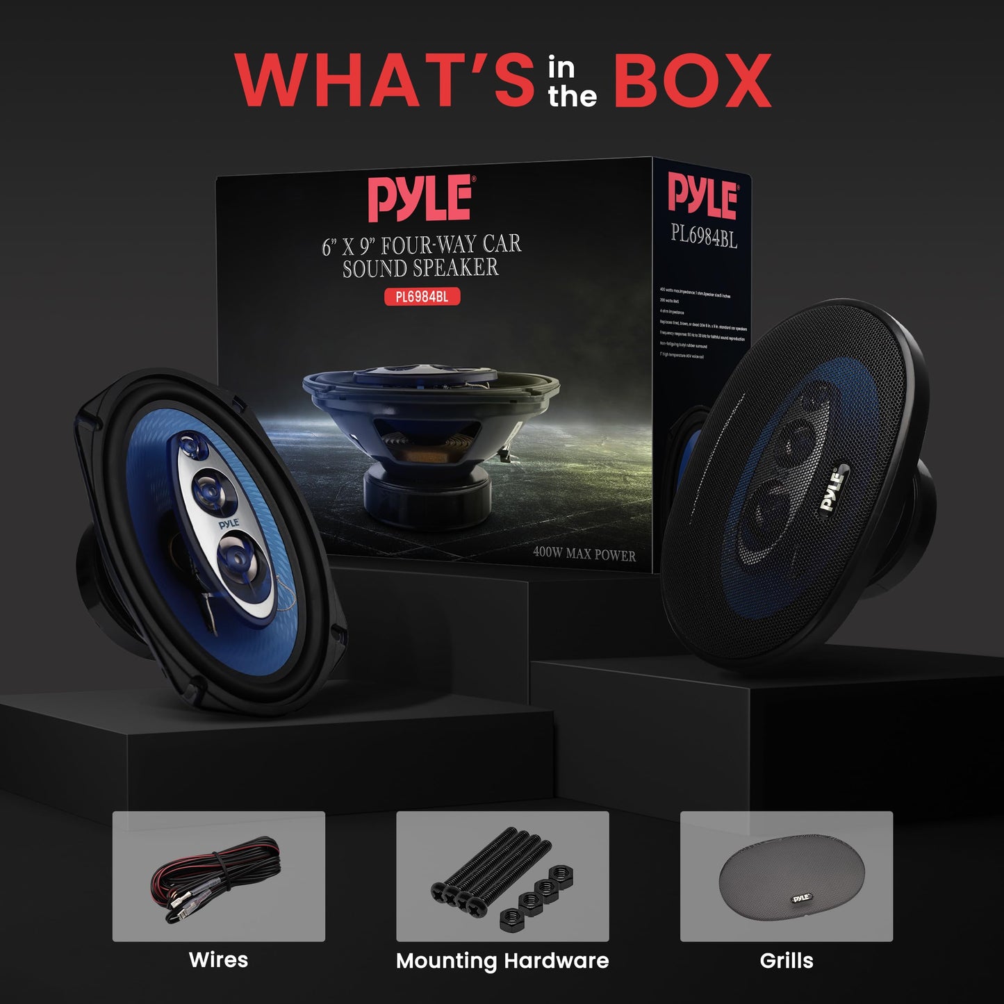 6” x 8” Car Sound Speaker (Pair) - Upgraded Blue Poly Injection Cone 3-Way 360 Watts w/ Non-fatiguing Butyl Rubber Surround 70 - 20Khz Frequency Response 4 Ohm & 1" ASV Voice Coil - Pyle PL683BL
